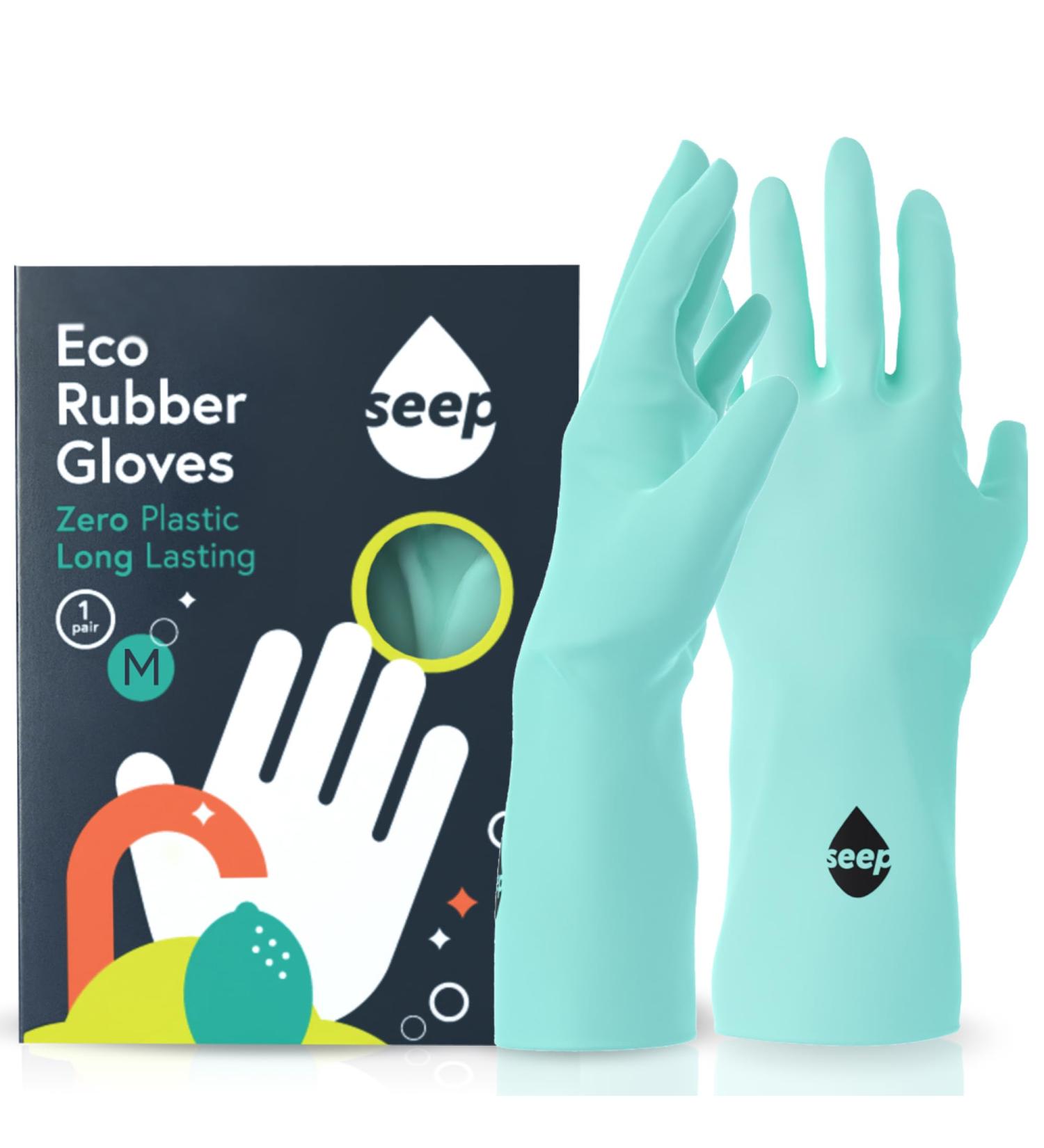 SEEP Eco Small-Medium Compostable Rubber Gloves - Multi-purpose Kitchen & Household Gloves - FSC & Fair-trade Certified - 1 Pair - Buy Online on GoSupps.com