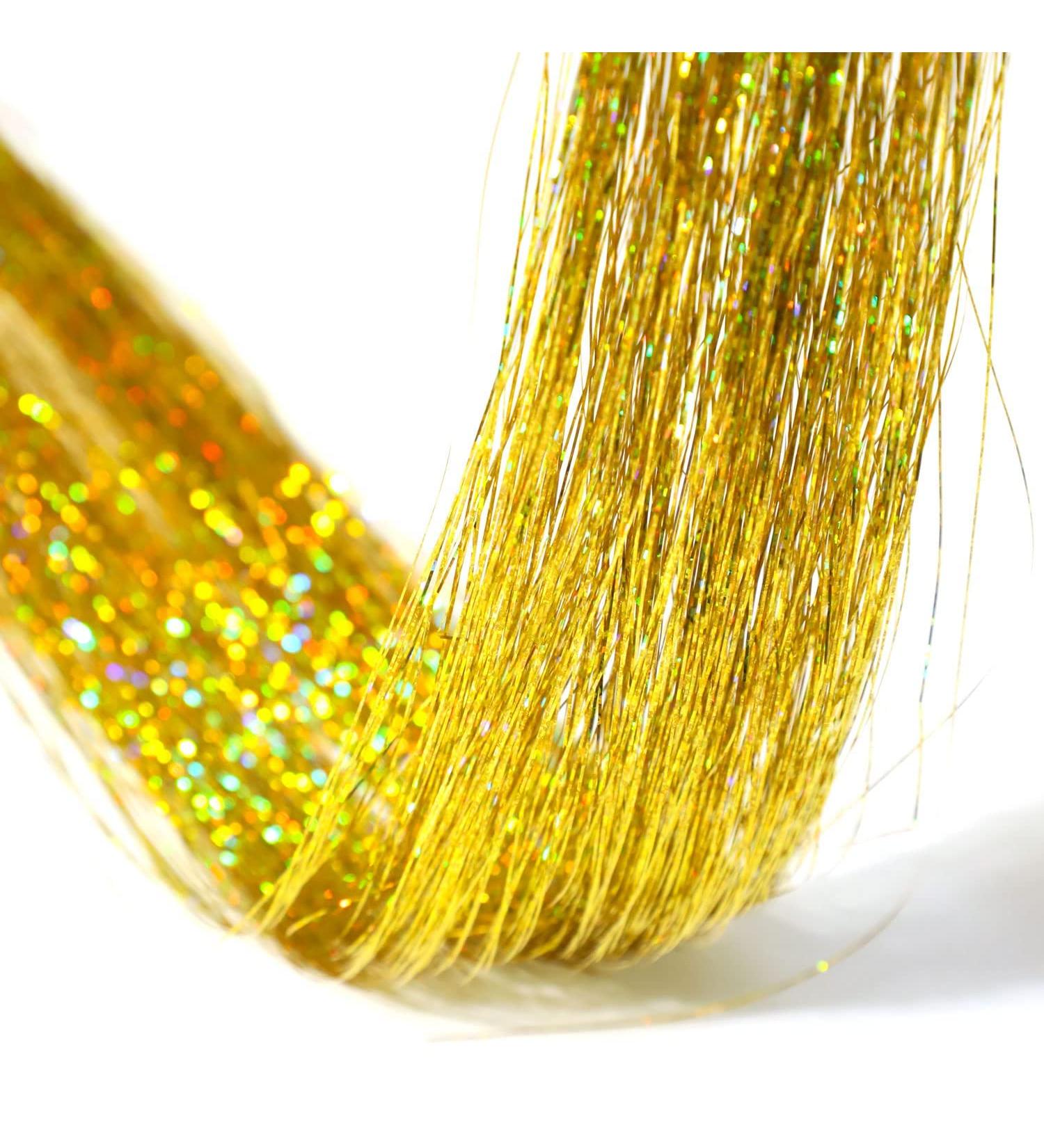 Holographic Sparkle Hair Tinsel Extensions - 220 Strands | Glitter Shiny Straight Hair Extensions for Girls | Party Fun Hair Accessories Gifts - Gold - Buy Online on GoSupps.com