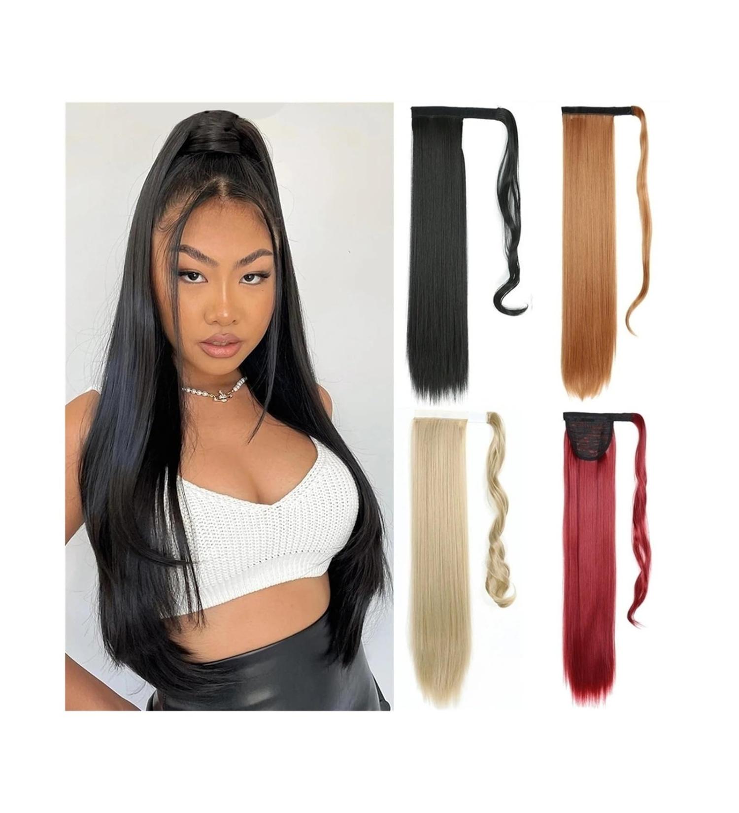 Ponytail Extensions Long Straight Ponytail Extension 22/34 inch Wrap Around Ponytail Synthetic Hair Extensions Clip in Straight Ponytail Hairpiece for Women for Women(Color:1B Size:22inch-55cm) 22inch-55cm 1B - Buy Online on GoSupps.com