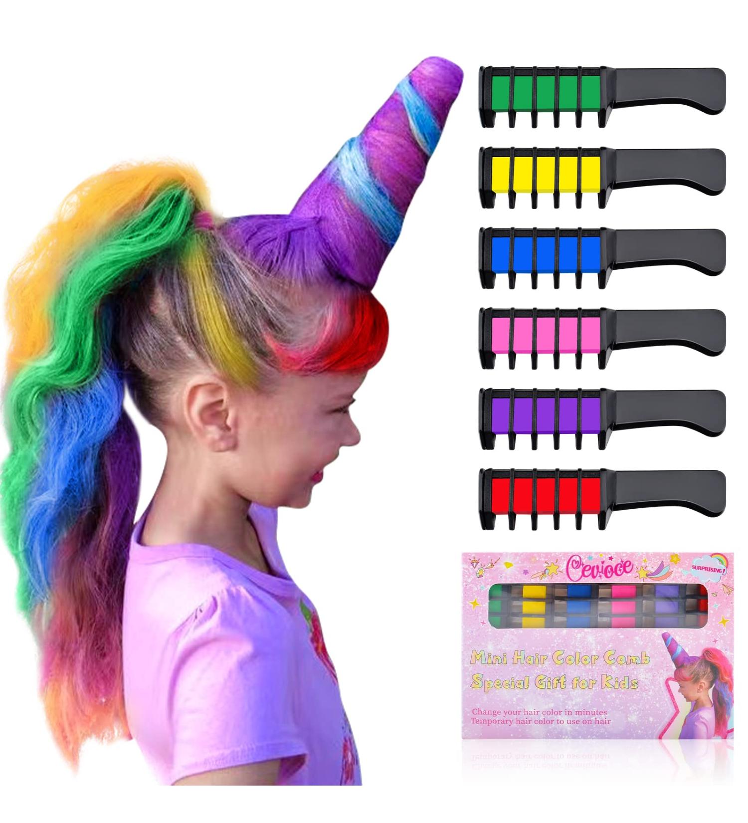 Kids Hair Chalk Set - Temporary Hair Color for Girls - Washable Hair Dye Kit - Perfect Gift for Easter, Birthdays - Blue, Pink, Purple, Green, Red, Yellow - Ages 4-10 - Buy Online on GoSupps.com