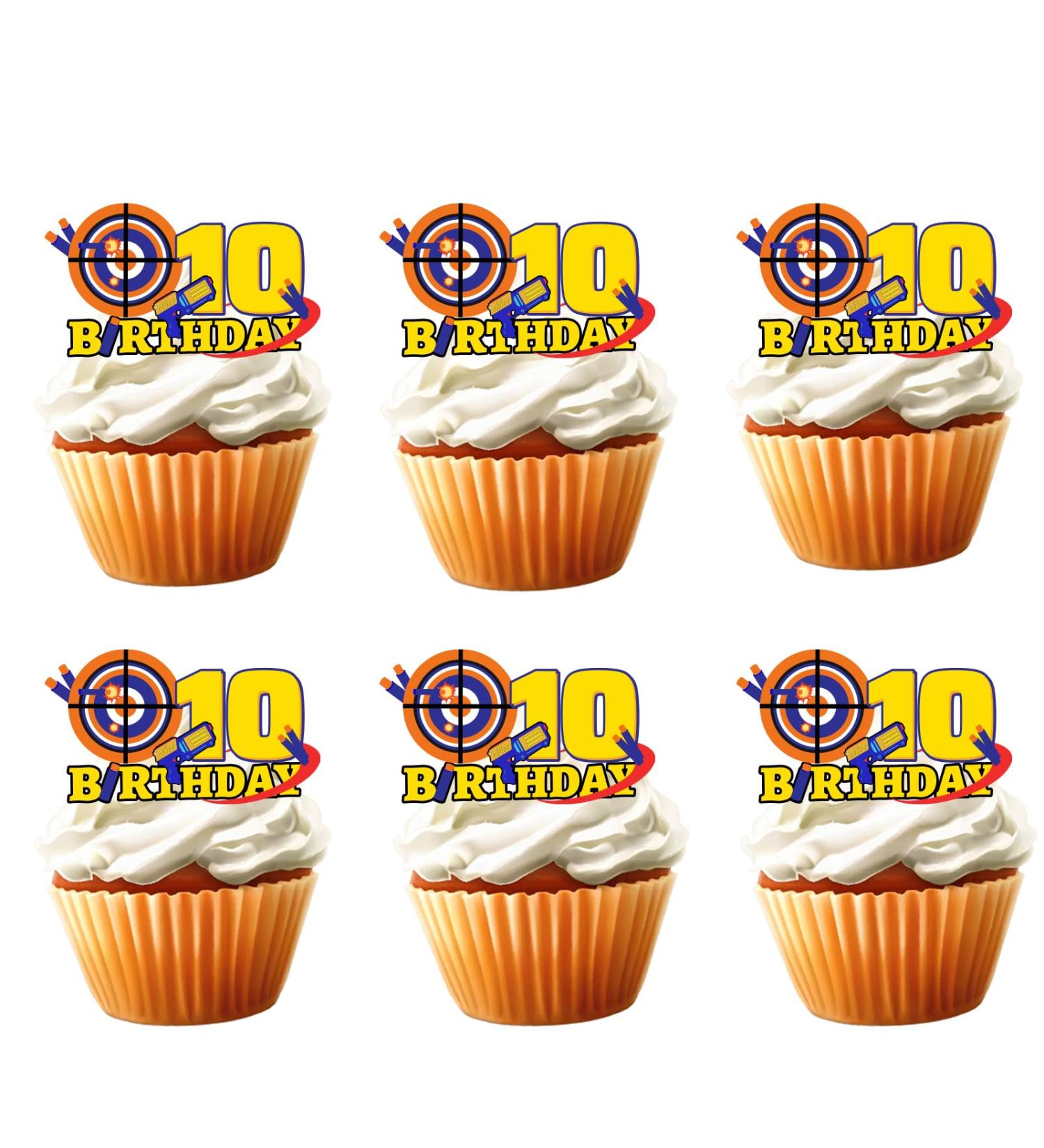 18pcs Rubber Gun Cupcake Toppers 10 for Boys Girls 10th Birthday Dart War Theme Party Supplies Bullet Target Gun Tenth Birthday Cake Decorations - Buy Online on GoSupps.com