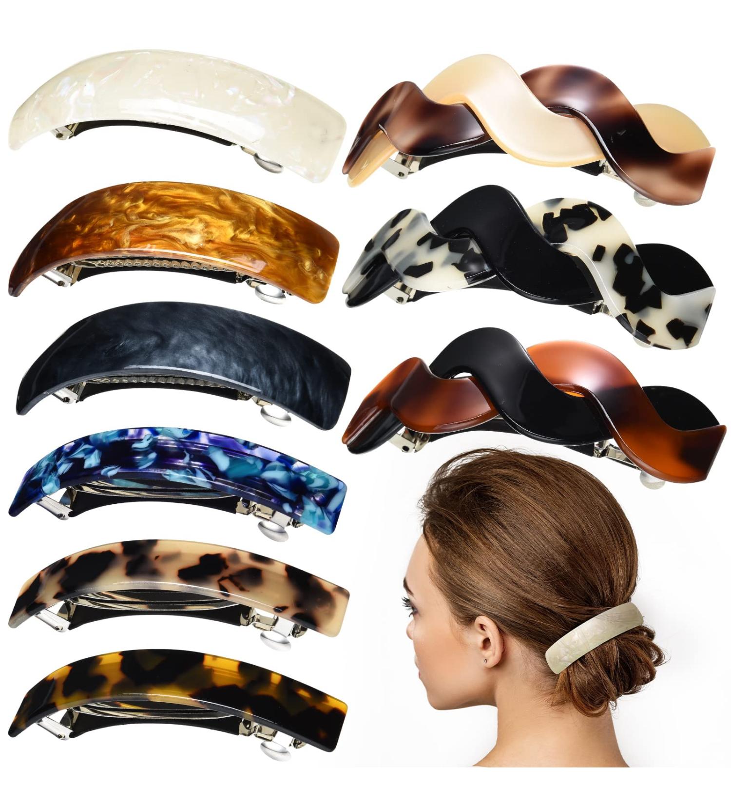 9-Piece Stylish Acetate Tortoise Shell Hair Barrettes for Women - Large Clips for Thick Hair - French Design Hair Accessories - Buy Online on GoSupps.com