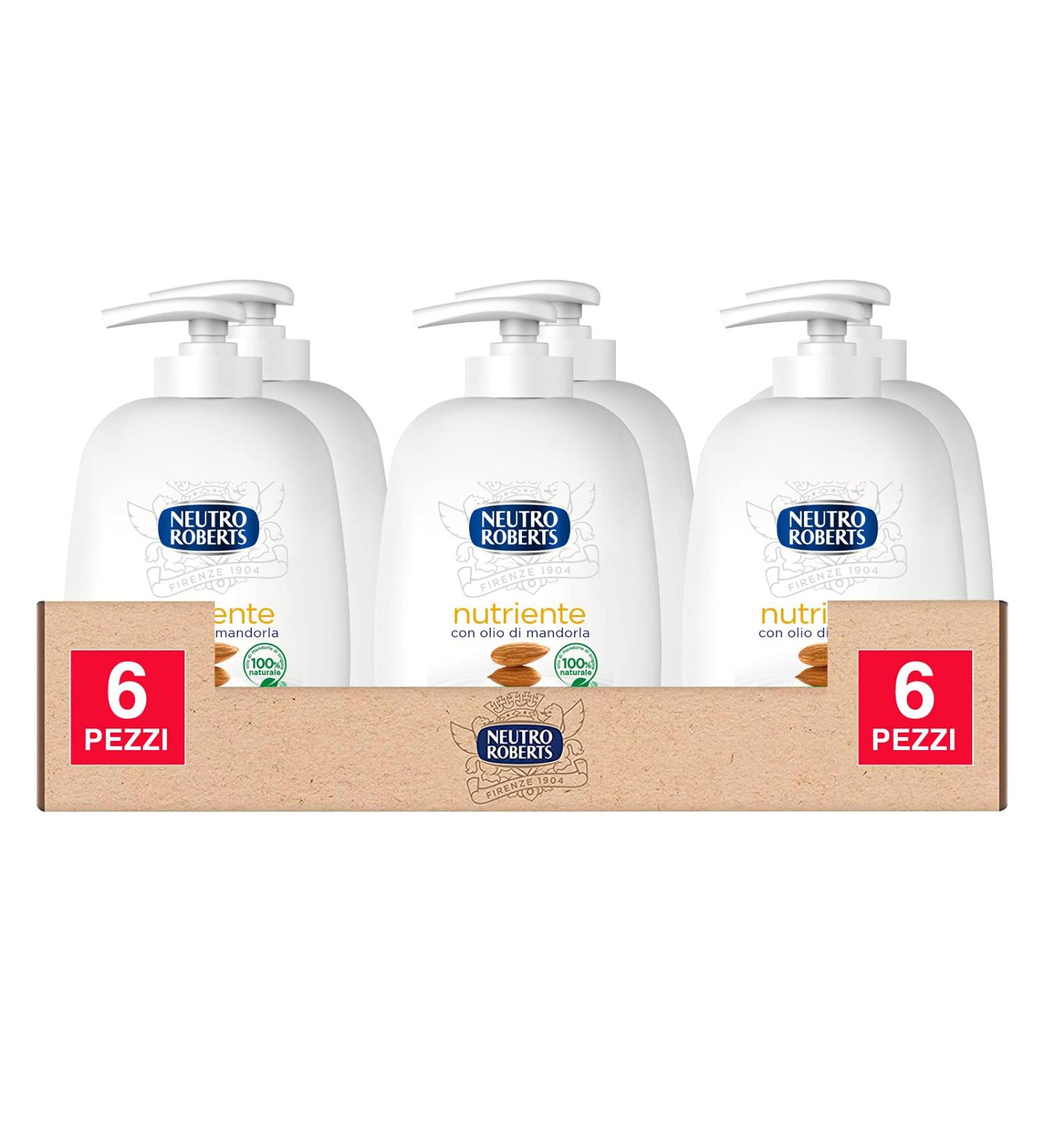 Neutro Roberts 6 x Neutro Roberts Nourishing Liquid Soap with Almond Oil Dermatologically Tested - 6 Bottles of 200 ml Each