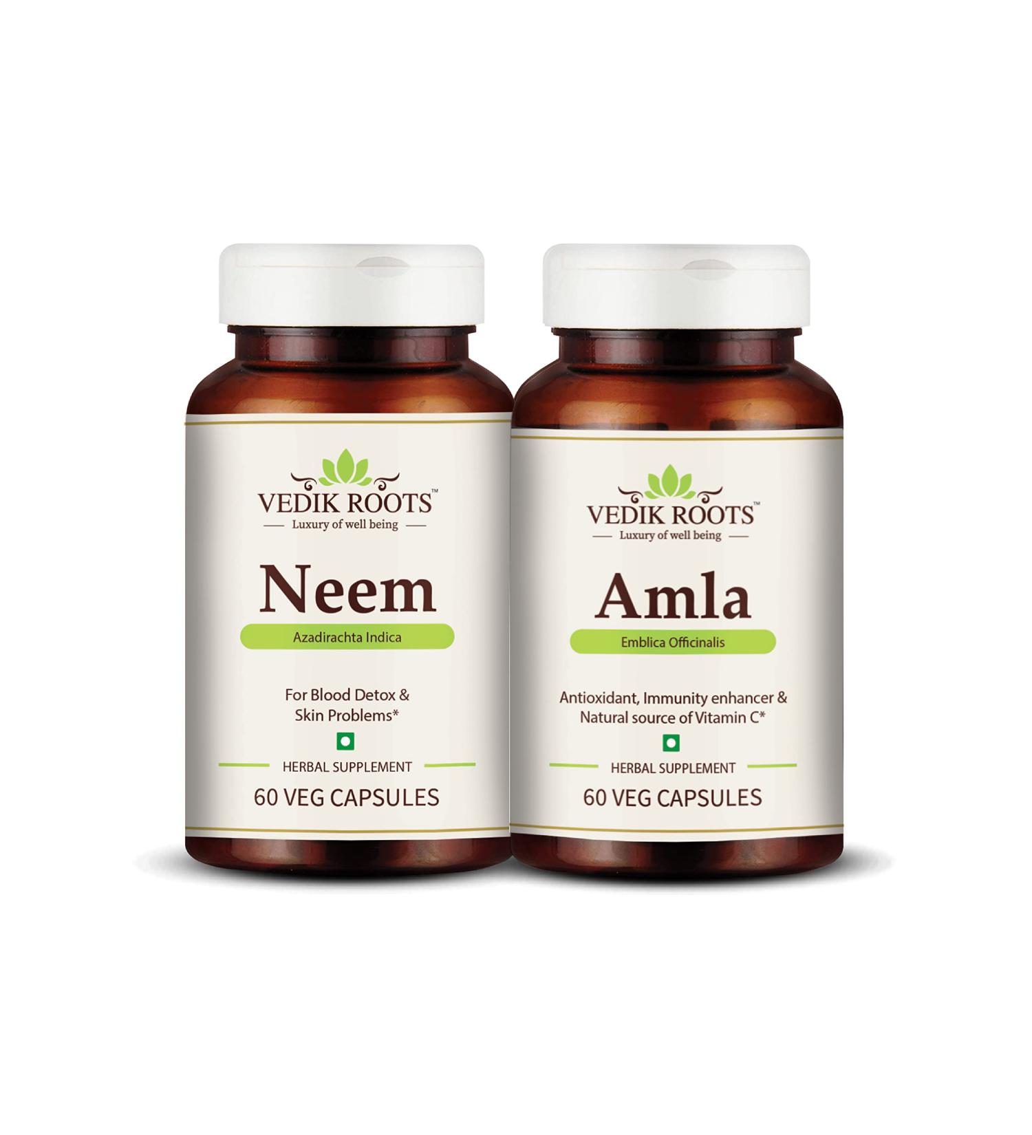 VEDIKROOTS Neem + Amla 60 Capsules Skin Rejuvenator Kit
