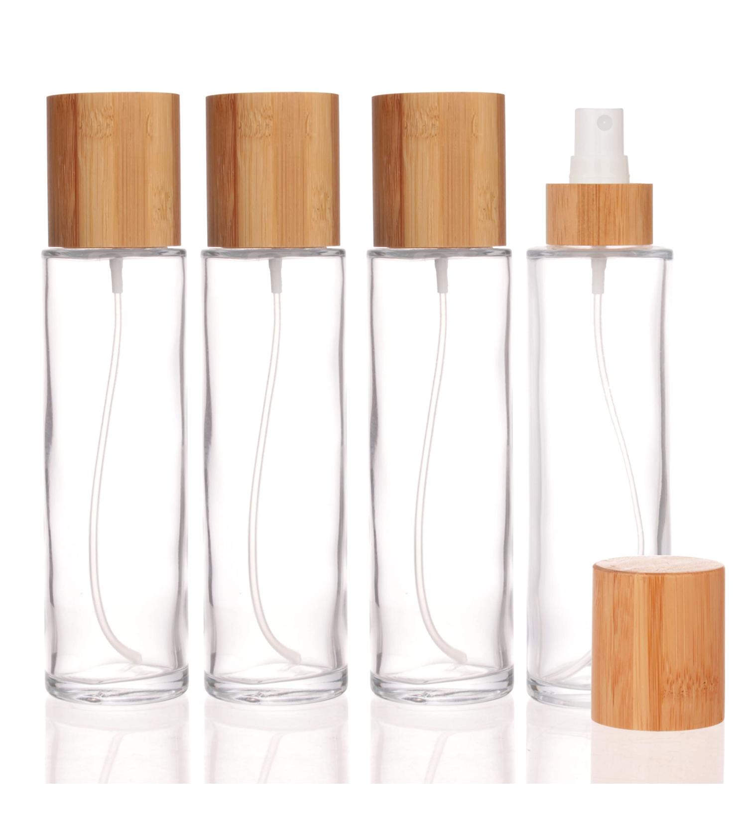 COSIDEA 4 pcs Empty 5oz /150ml bamboo lid clear glass spray bottle with fine mist despenser head for liquid perfume toiletries containers toner bottles 150ml Clear - Buy Online on GoSupps.com