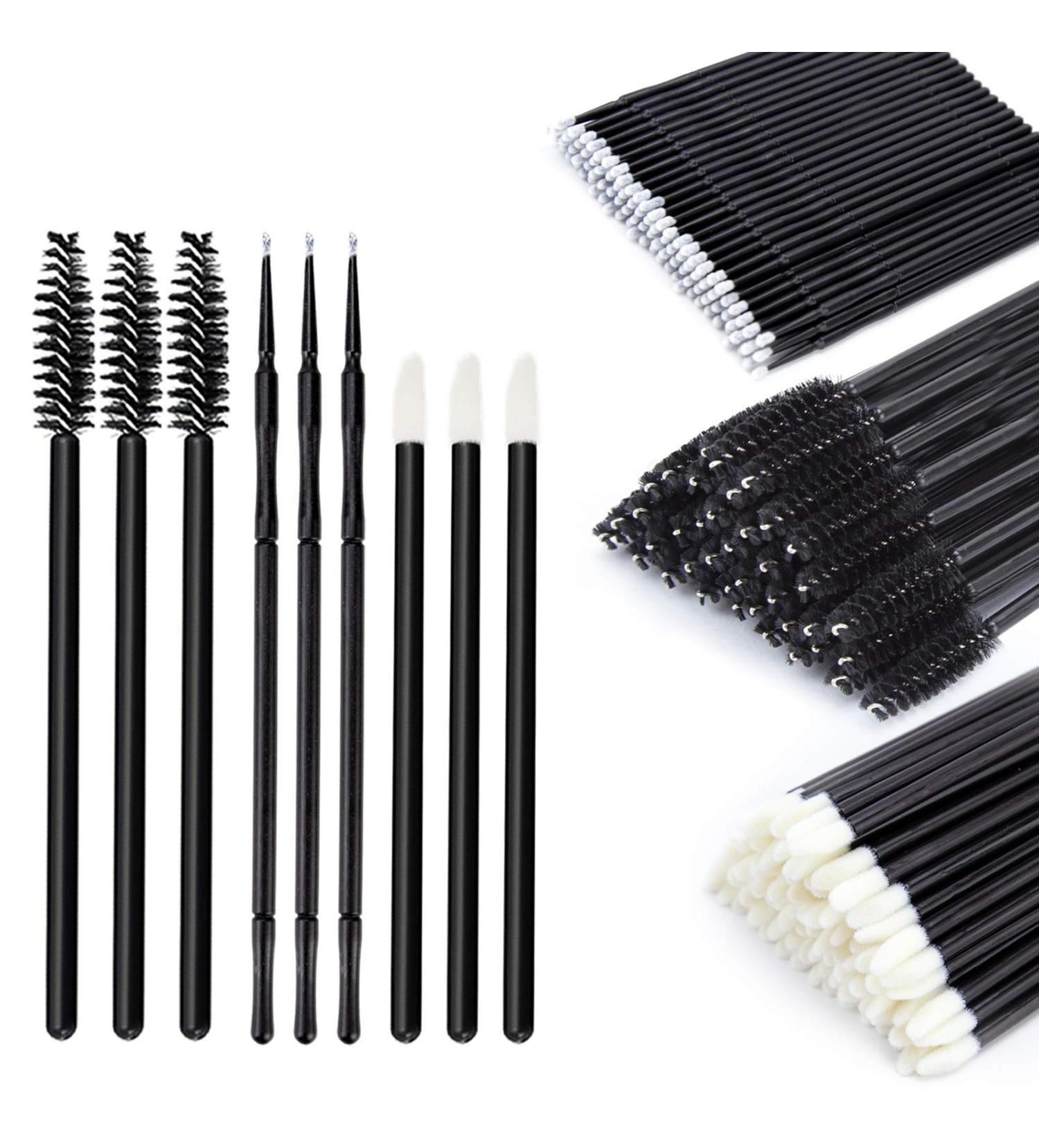 Canvalite 300 Pcs Disposable Mascara Wands, Lip Wands & Micro Applicators Set - 100 Pcs Each of Eyelash Brushes, Lipstick Wands & Makeup Brushes in Black - Buy Online on GoSupps.com