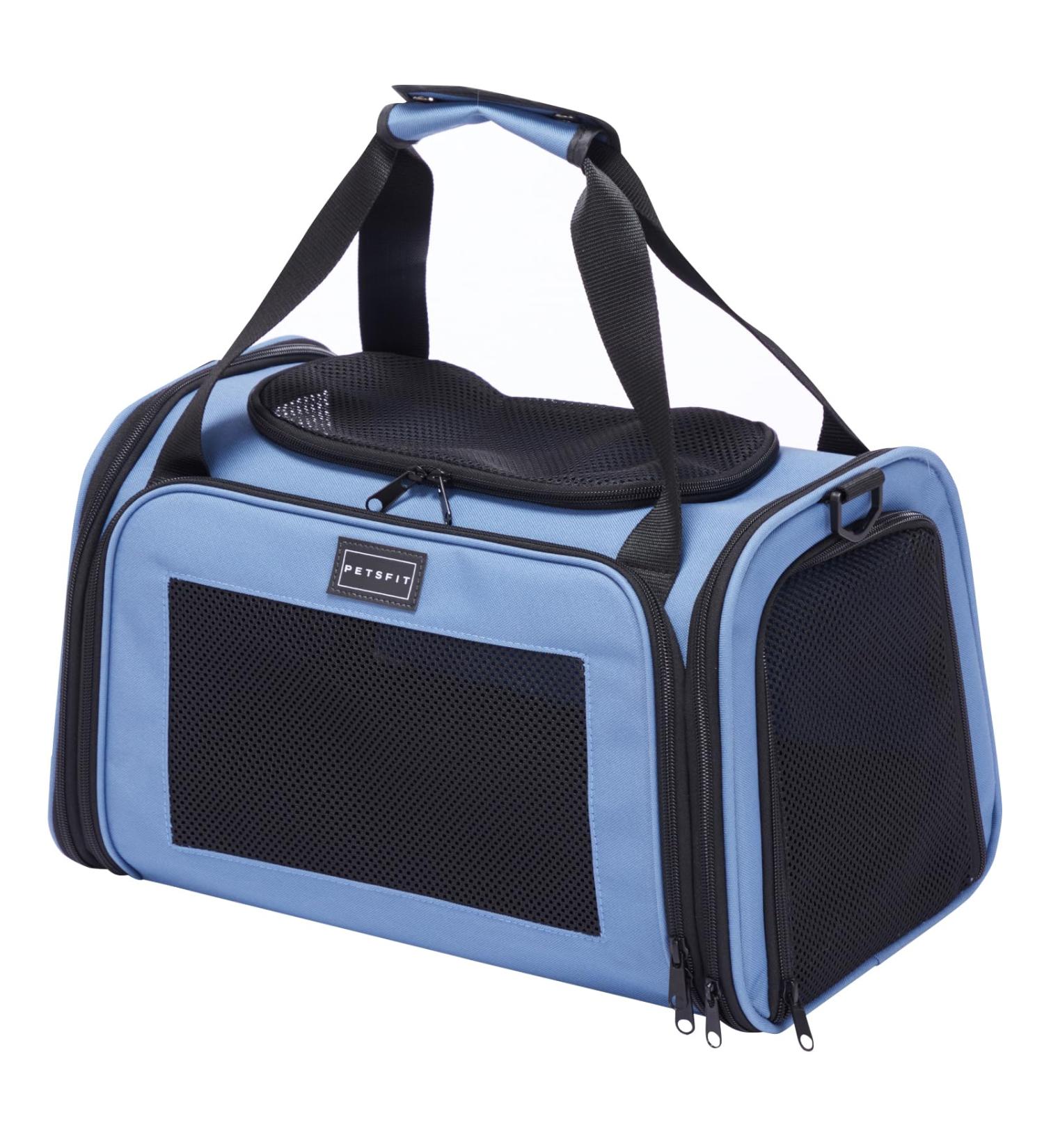 PetSfit Foldable Transport Box for Cats & Small Dogs - Portable Travel Bag with Expandable Bed Shoulder Strap - Blue S Blue - Buy Online on GoSupps.com