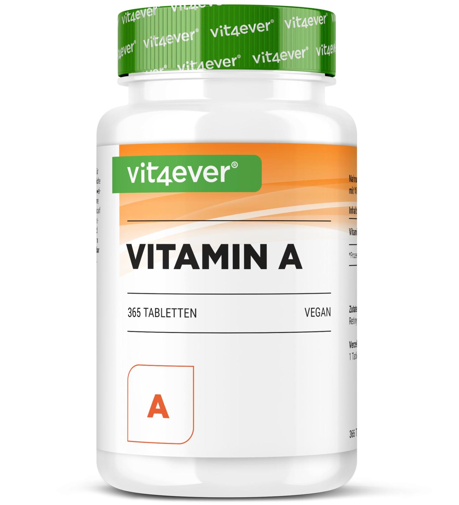 Vitamin A - 10 000 IU (3000 g) - 365 Tablets - Alternative to Capsules - High Dosed Retinyl Acetate - No Additives - Eyes Skin Immune System - Vegan - Buy Online on GoSupps.com