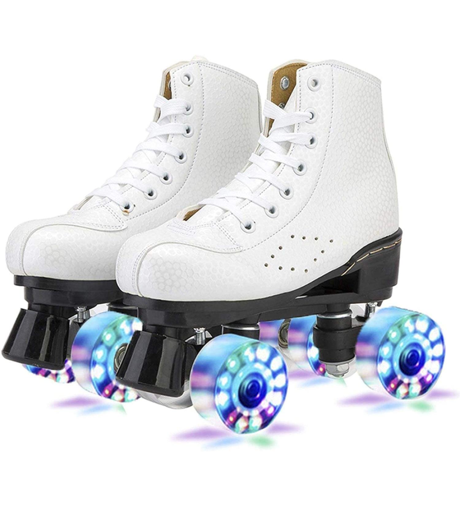 Outdoor Quad Roller Skates with Light Up Wheels - Classic Rink Skate Shoes for Adults - C-White Size 37EU/US6.5 - Buy Online on GoSupps.com