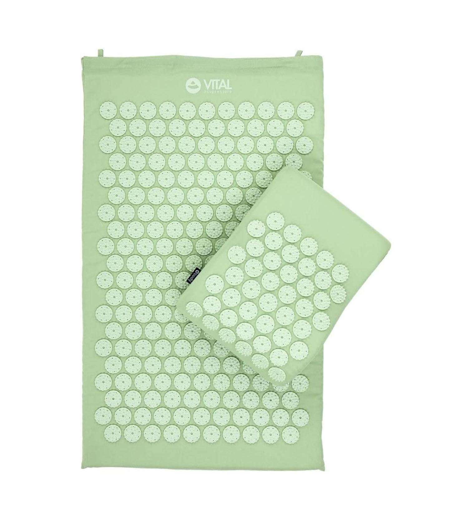 Bodhi Acupressure Set Vital - Acupressure Mat & Pillow for Self-Massage Relaxation & Blood Circulation - Pastel Green with Bag | International Shipping - Buy Online on GoSupps.com