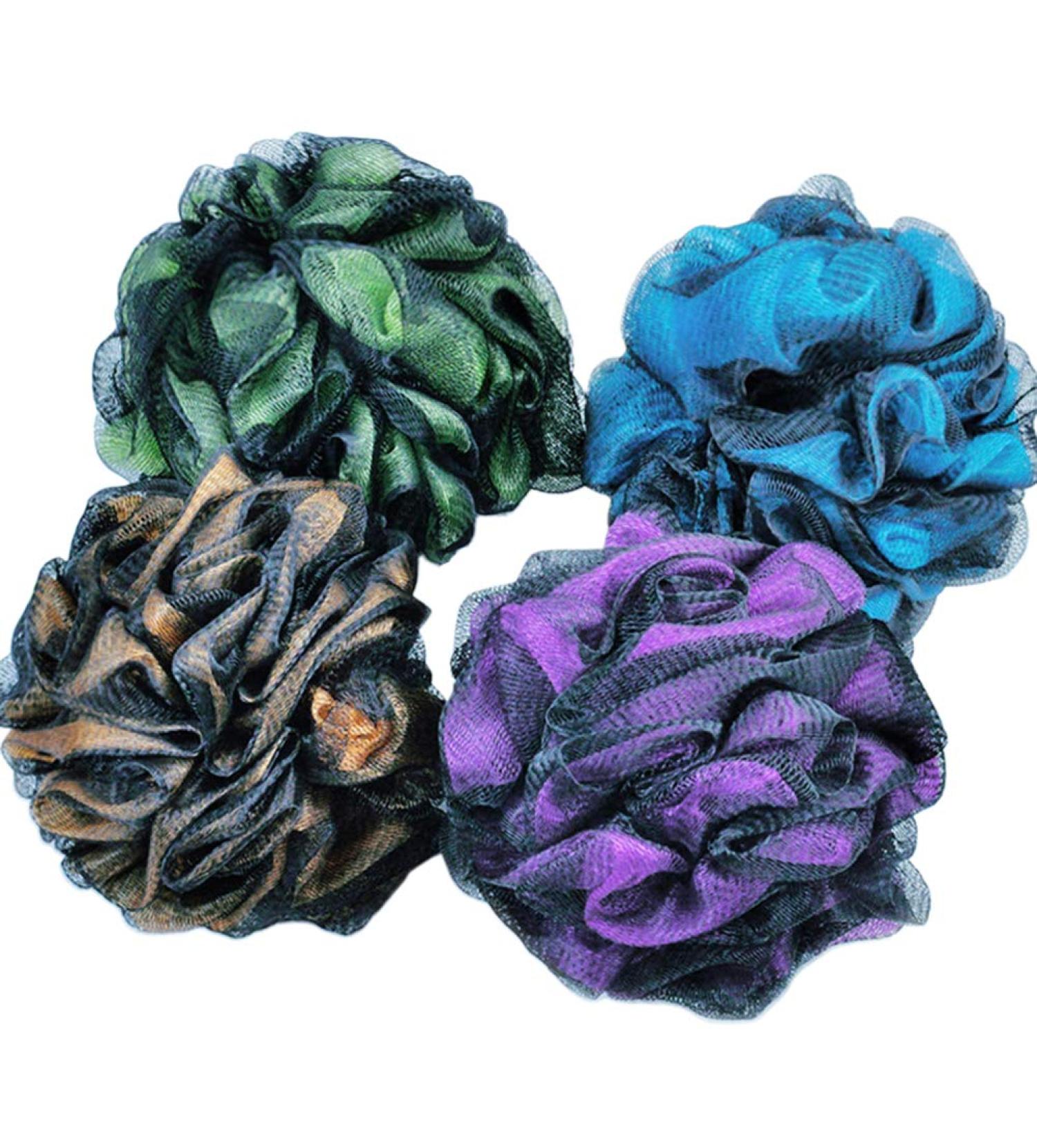 Lurrose Double Color Exfoliating Body Scrubber 4pcs - Loofah and Shower Sponge Pouf for Adult, Kid, Child - Bath Ball Set - Buy Online on GoSupps.com