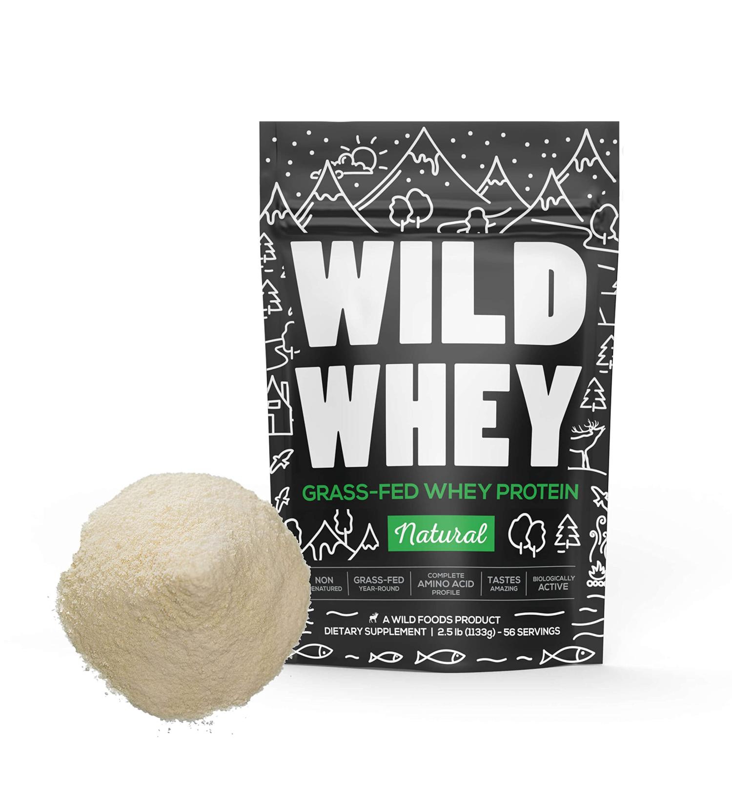 Wild Whey Grass-Fed Protein - Non-denatured, Low Carb, GMO-Free - Made in USA - 56 Servings, 896g - Keto Friendly - Gluten-Free, rBGH-Free - Bulk 2.5lb Natural/Unflavored - Buy Online on GoSupps.com