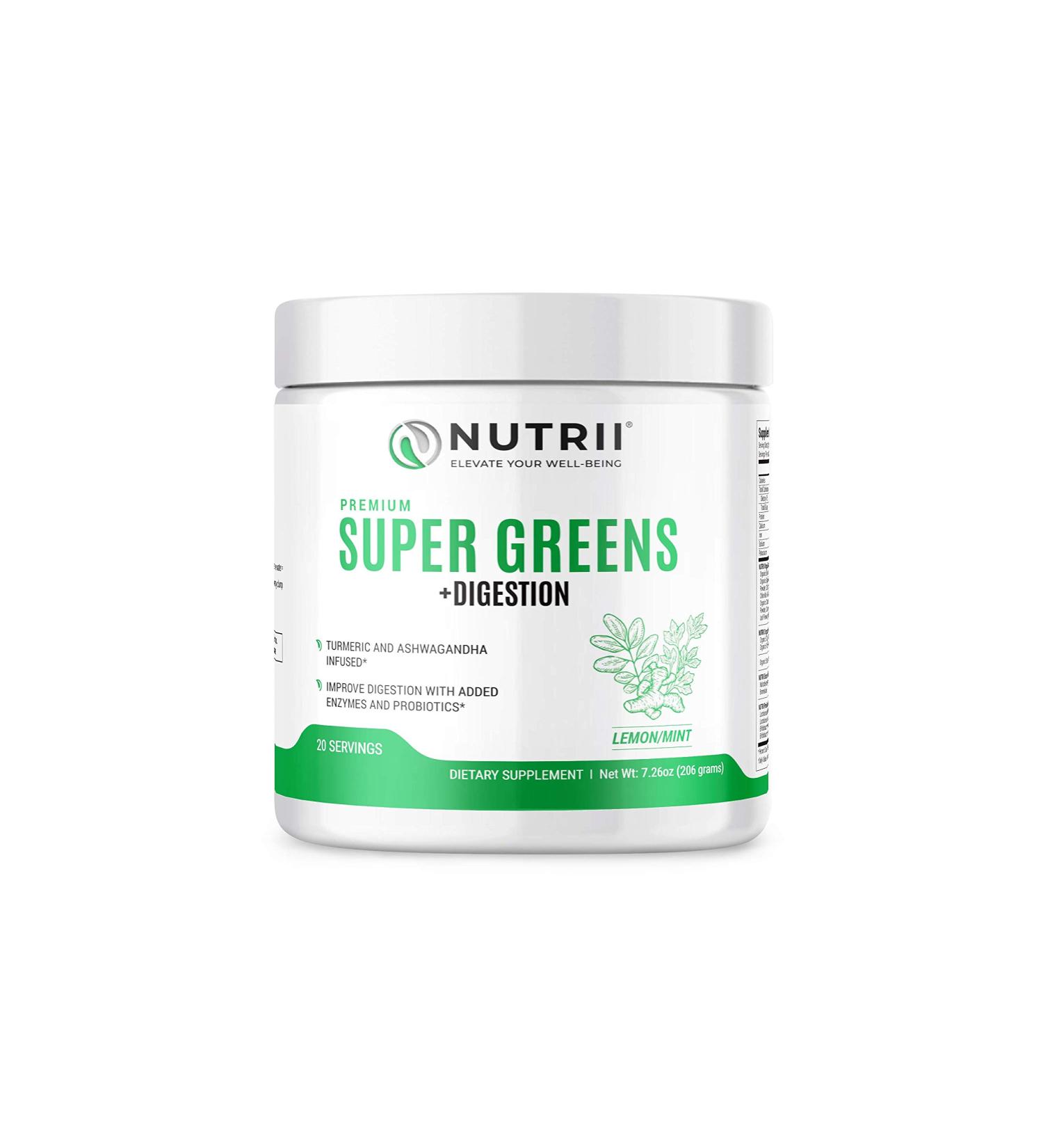 Nutrii Organic Green Immunity Superfood Powder - Daily Formula with Turmeric, Probiotics & Ashwagandha - Lemon-Mint Flavor | Boost Energy & Digestion - Buy Online on GoSupps.com
