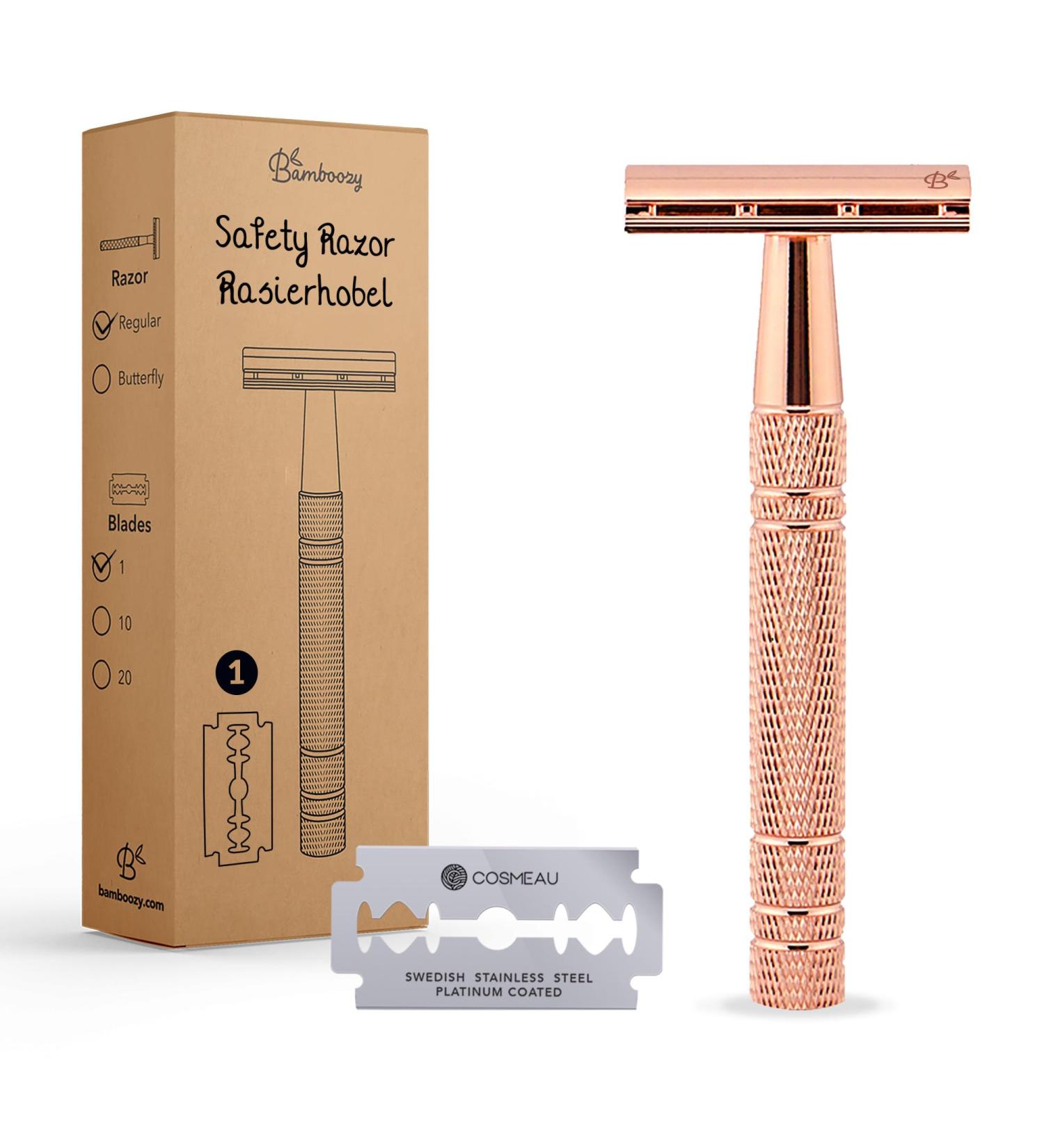 Bamboozy Rose Gold Safety Razor for Women - Eco-Friendly Aluminum Double Edge Wet Razor - Zero Waste Shaving - Buy Online on GoSupps.com