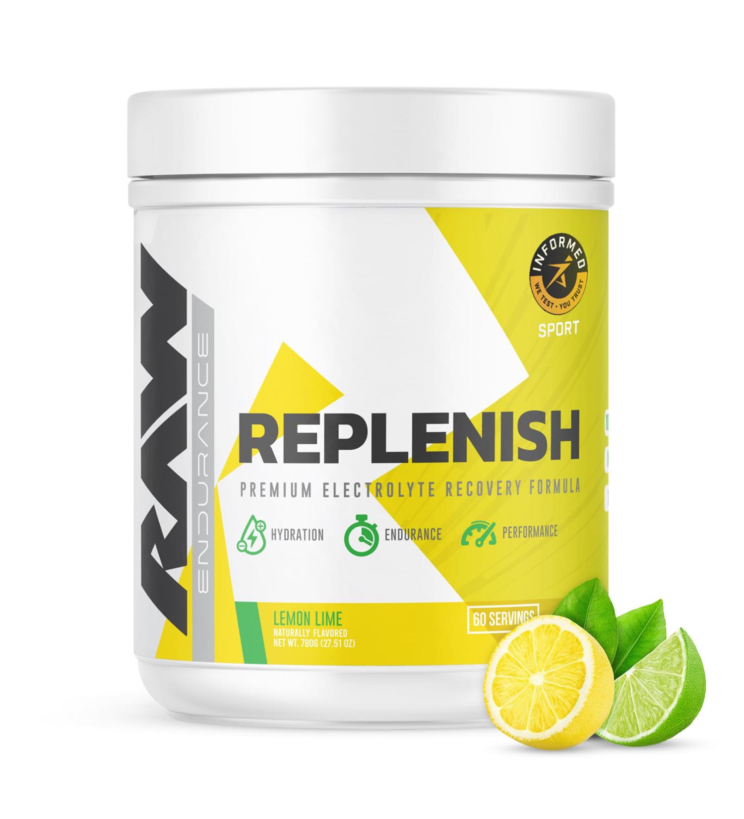 RAW Replenish Premium Electrolytes Powder - Lemon Lime Flavor | 60 Servings | Optimize Hydration Recovery & Performance | International Shipping Available - Buy Online on GoSupps.com