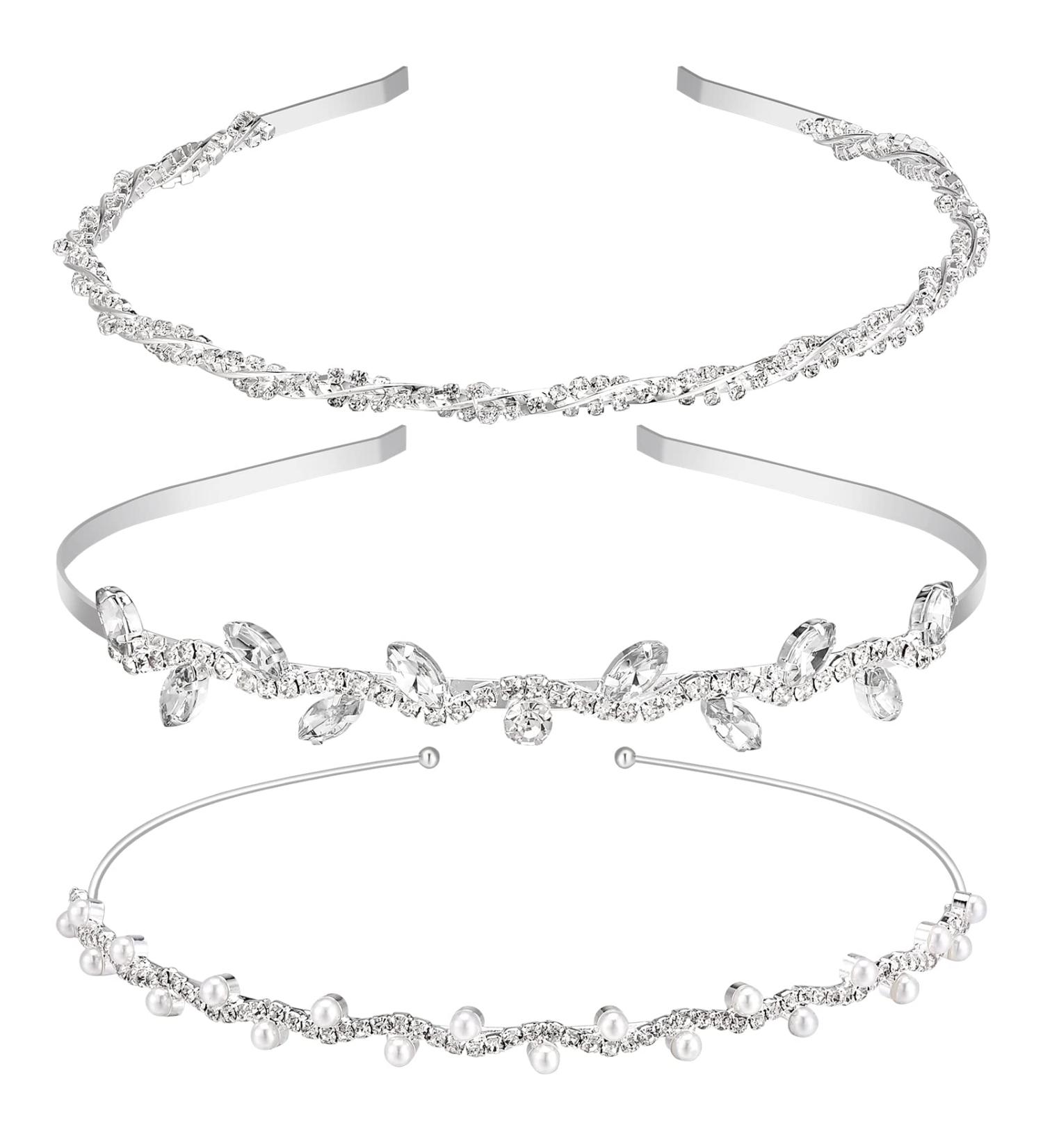 Fantesi 3-Piece Bridal Headband Set | Rhinestone Hair Crown Tiara & Crystal Pearl Accessories for Elegant Weddings - International Shipping Available - Buy Online on GoSupps.com