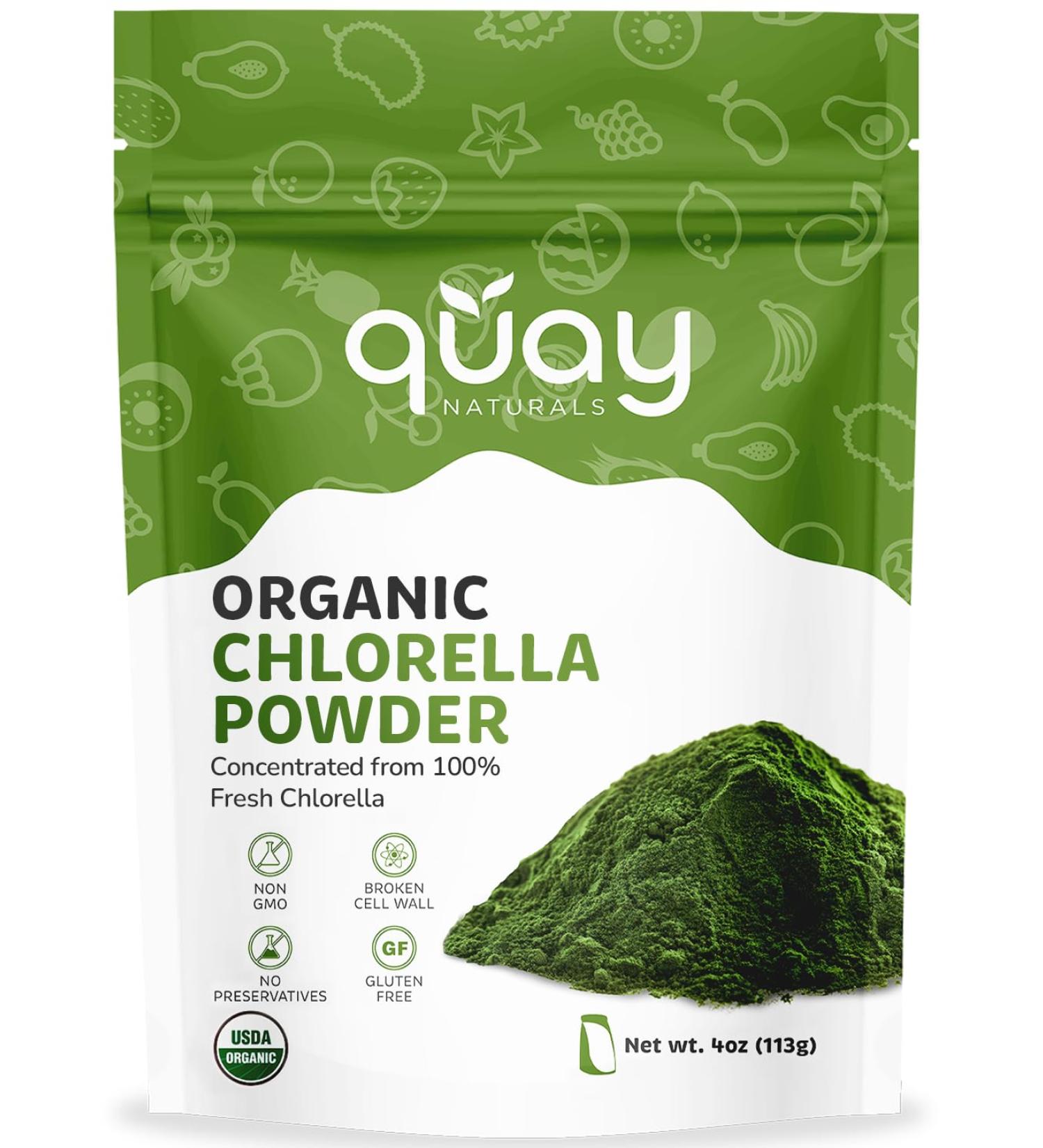 Quay Naturals Organic Chlorella Powder 4oz Freeze-Dried Non-GMO Gluten-Free Broken Cell Wall Rich in Chlorophyll & Plant-Based Nutrients Smoothie Booster 100% Pure & USDA Organic. - Buy Online on GoSupps.com