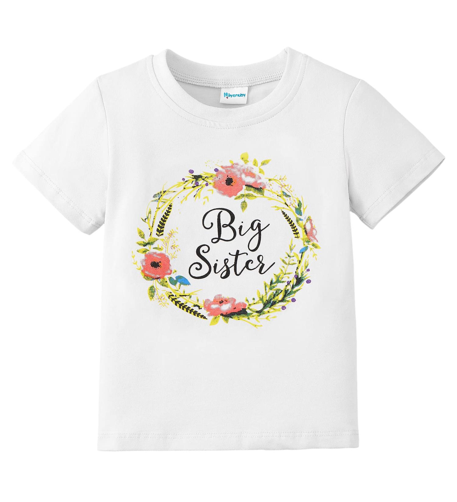 Miyanuby Family Matching Big Sister T-Shirt & Romper Set - Summer Print Cotton Bodysuit for Girls 4-5 Years - Buy Online on GoSupps.com