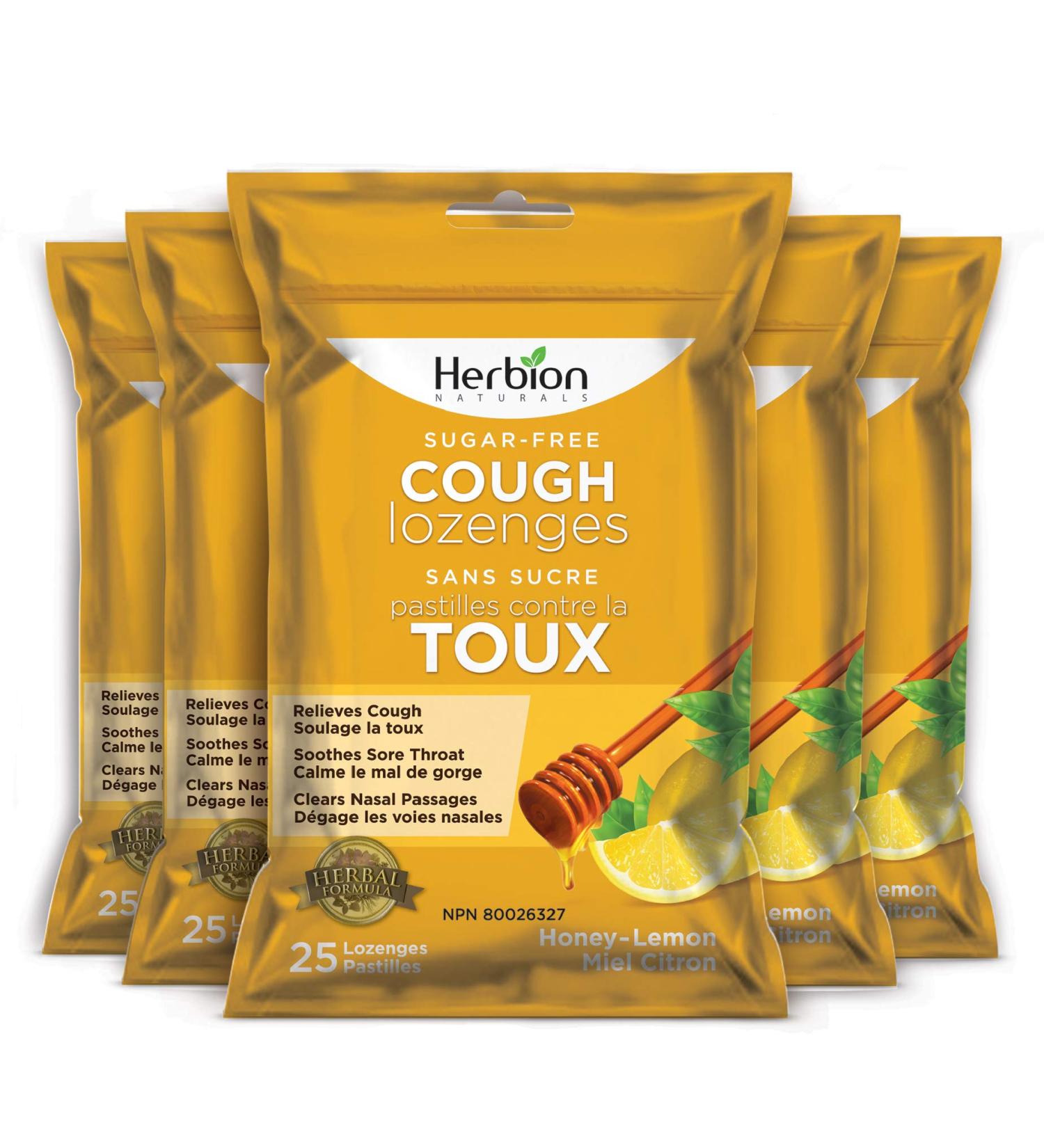 Herbion Naturals Cough Lozenges Sugar Free Honey Lemon Flavor | Cough Suppressant | Sore Throat Relief | Pack of 5 125 Counts - Buy Online on GoSupps.com