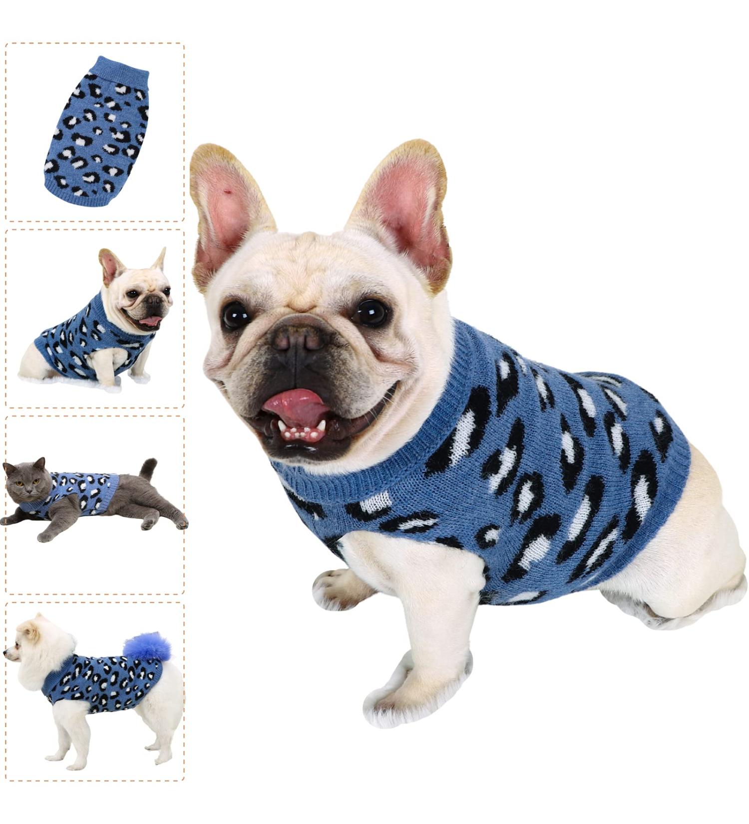 Stylish Dog & Cat Sweaters - Cozy Clothing for Small Dogs Chihuahuas & Bulldogs | Leopard & Blue Options Available - Buy Online on GoSupps.com