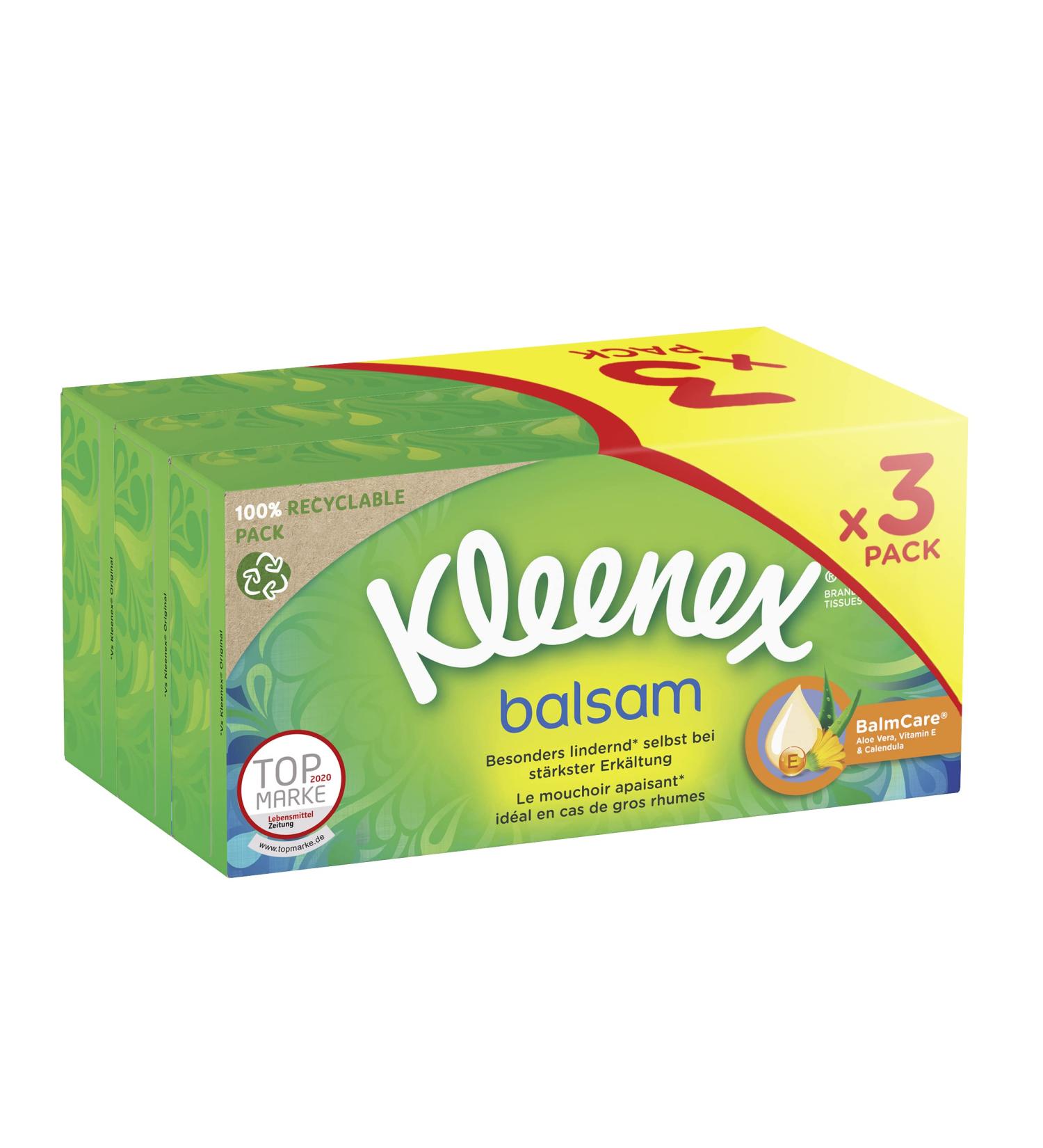 Kleenex Balsam Tissues Trio Box - 4-Ply 8 x (3 x 56 Tissues) - Soft & Gentle for Sensitive Skin - International Shipping Available - Buy Online on GoSupps.com