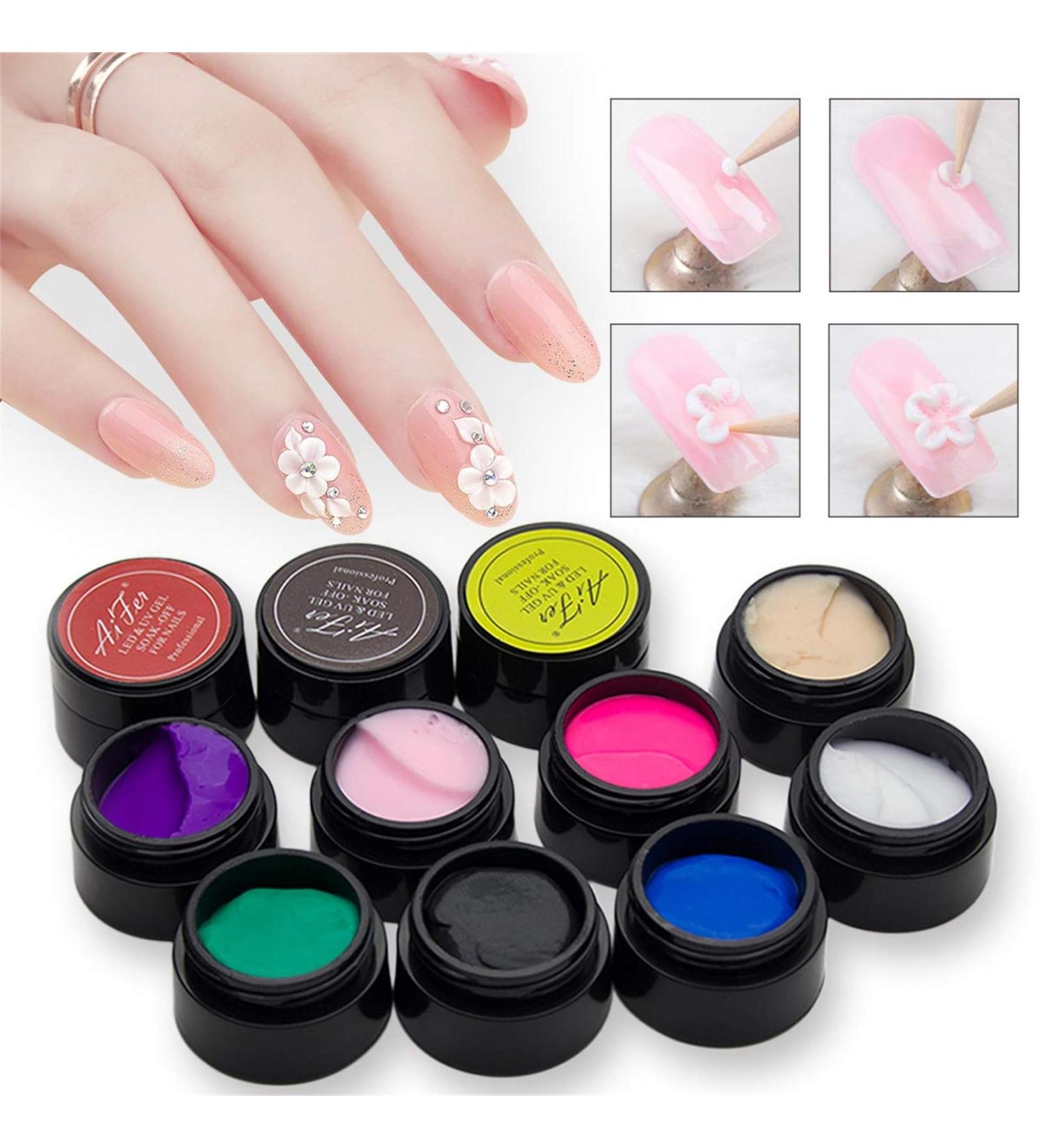 Saviland 3D Sculpture Gel Nail Art Kit - 12pcs Carving Gels for Decoration Patterns in White Pink Red Blue Black - 0.28oz - Buy Online on GoSupps.com