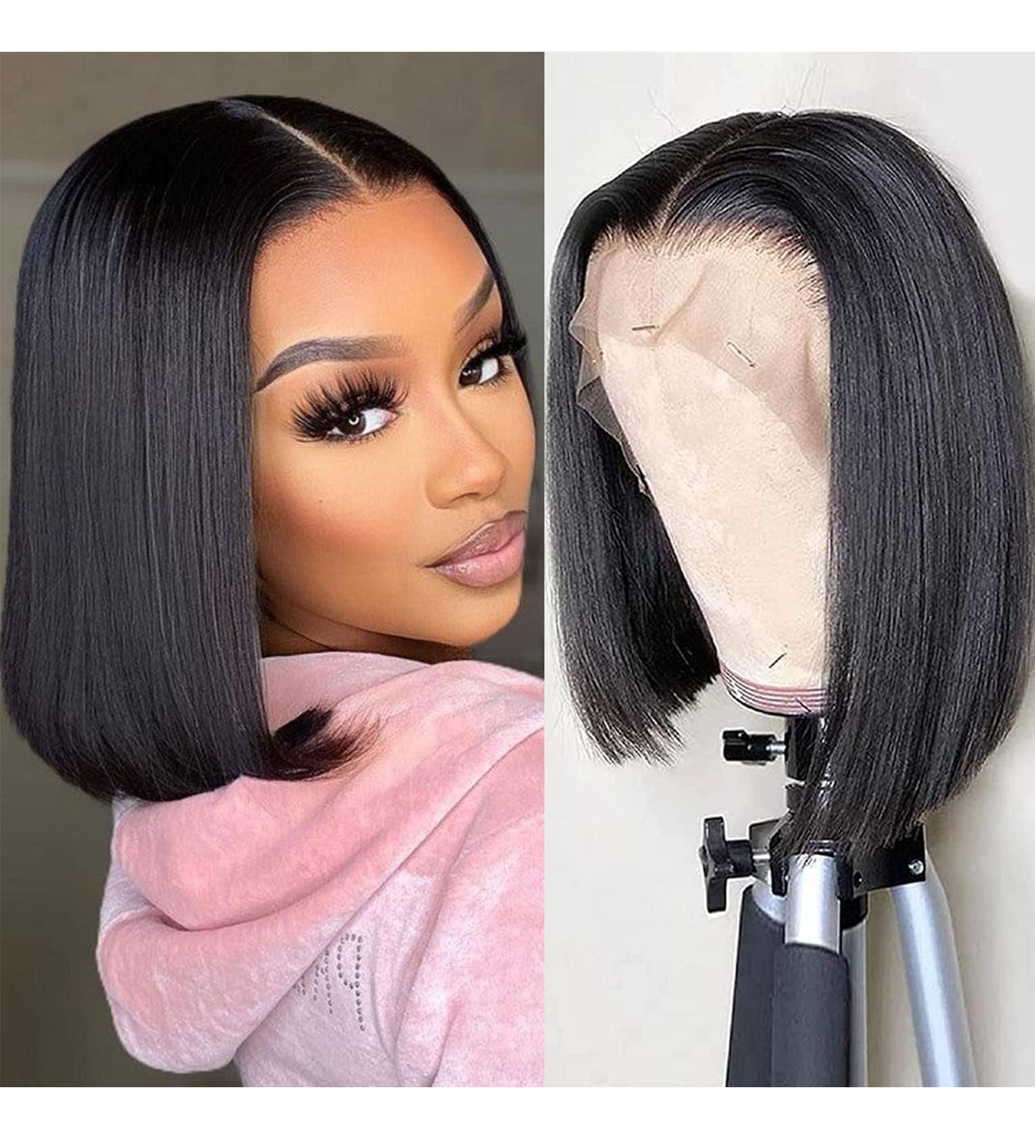 Yunmeng 14 Inch Human Hair Bob Wig 13x4 HD Lace Front | 180 Density Short Bob Wig for Black Women | Pre Plucked Natural Color - Buy Online on GoSupps.com