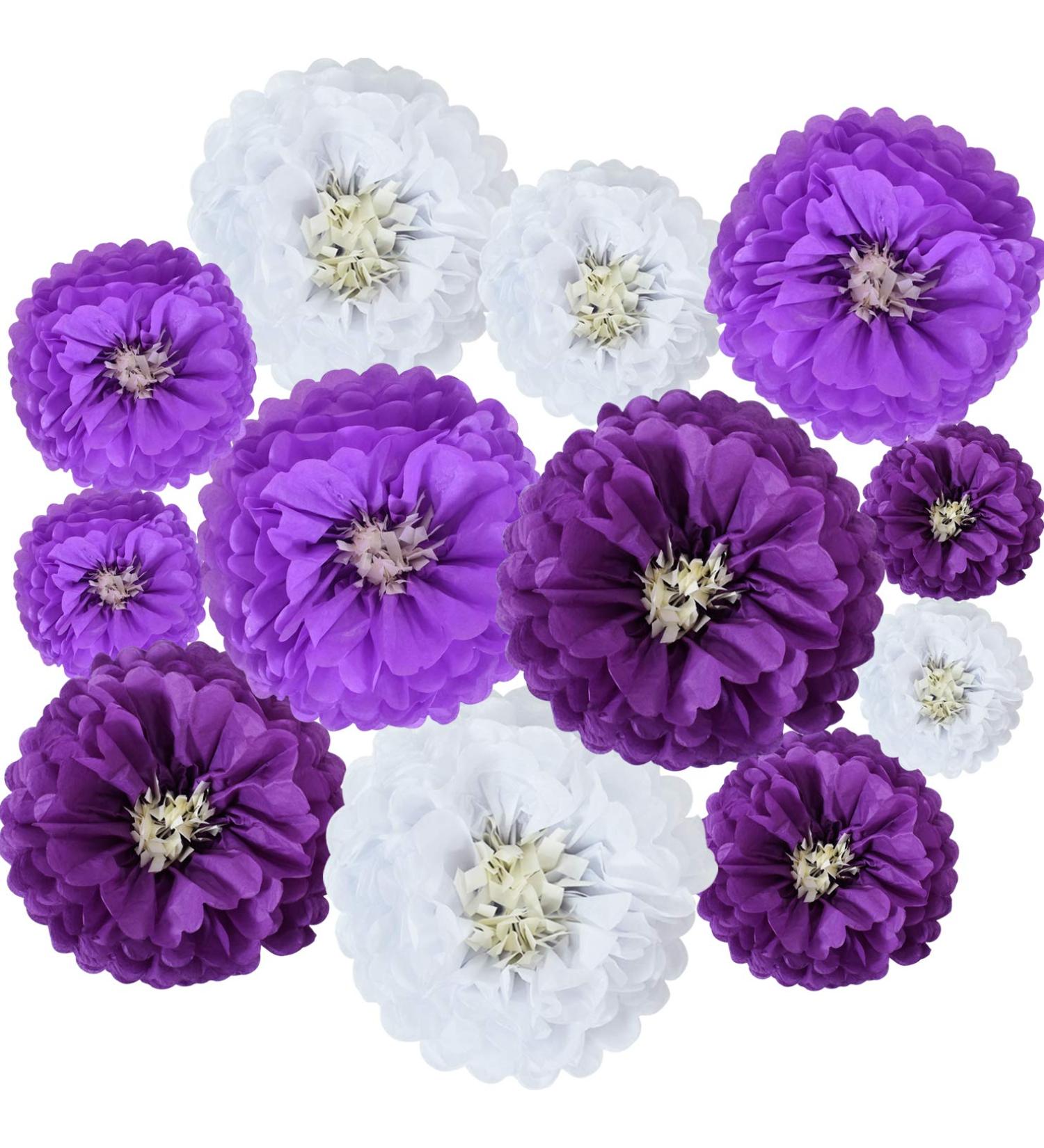 BEISHIDA Lavender Purple White Hanging Tissue Paper Flowers - 12 Pack DIY Wedding Birthday Party Decorations - Buy Online on GoSupps.com