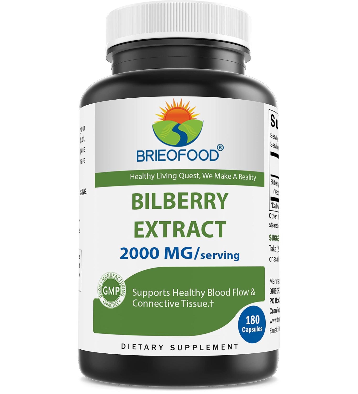 Brieofood Bilberry Extract 2000mg | 180 Capsules - High Potency Bilberry Supplement - Buy Online on GoSupps.com