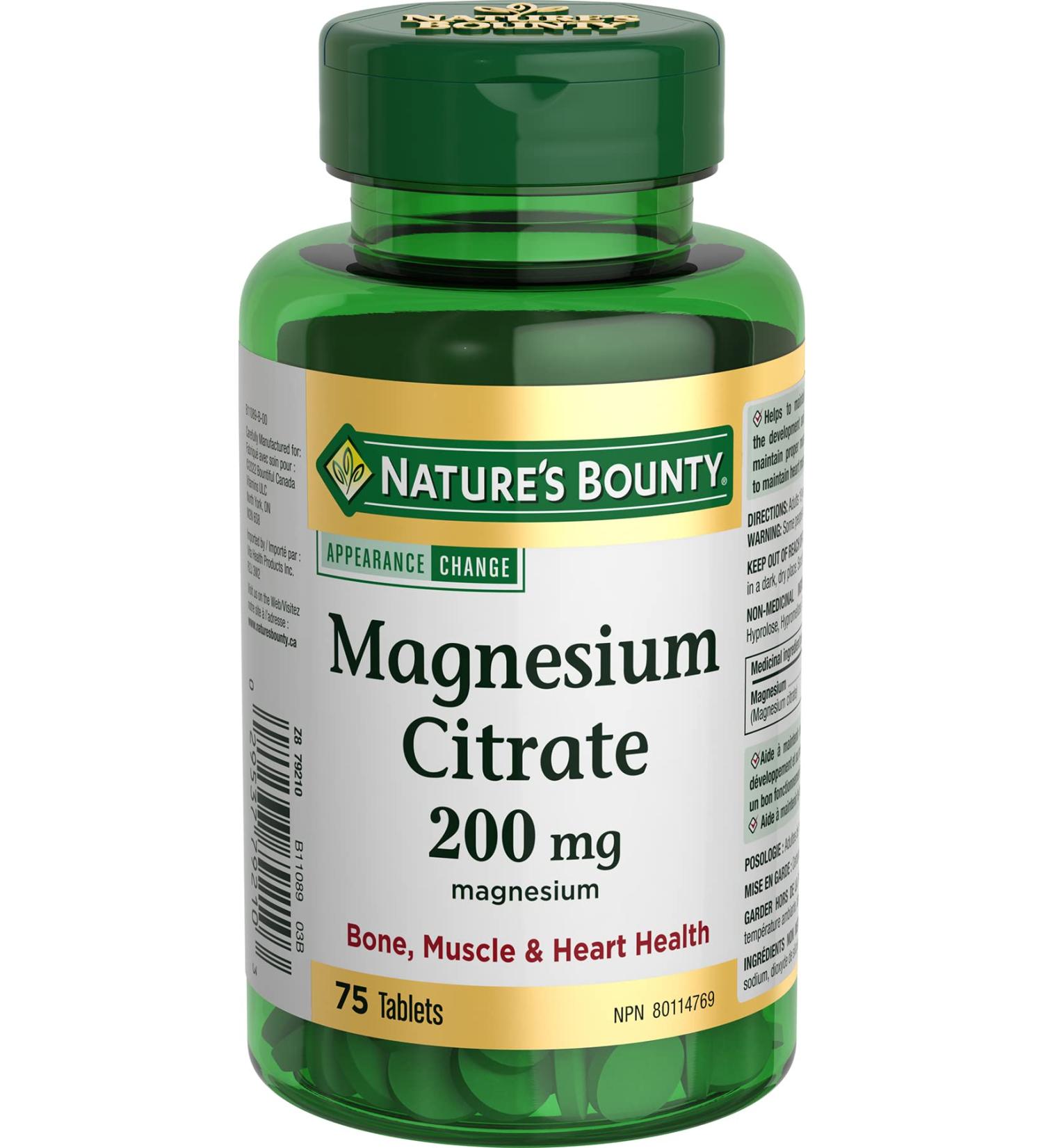 Nature's Bounty Magnesium Citrate 210mg - 75 Tablets | Supports Bone Health and Muscle Function - Buy Online on GoSupps.com