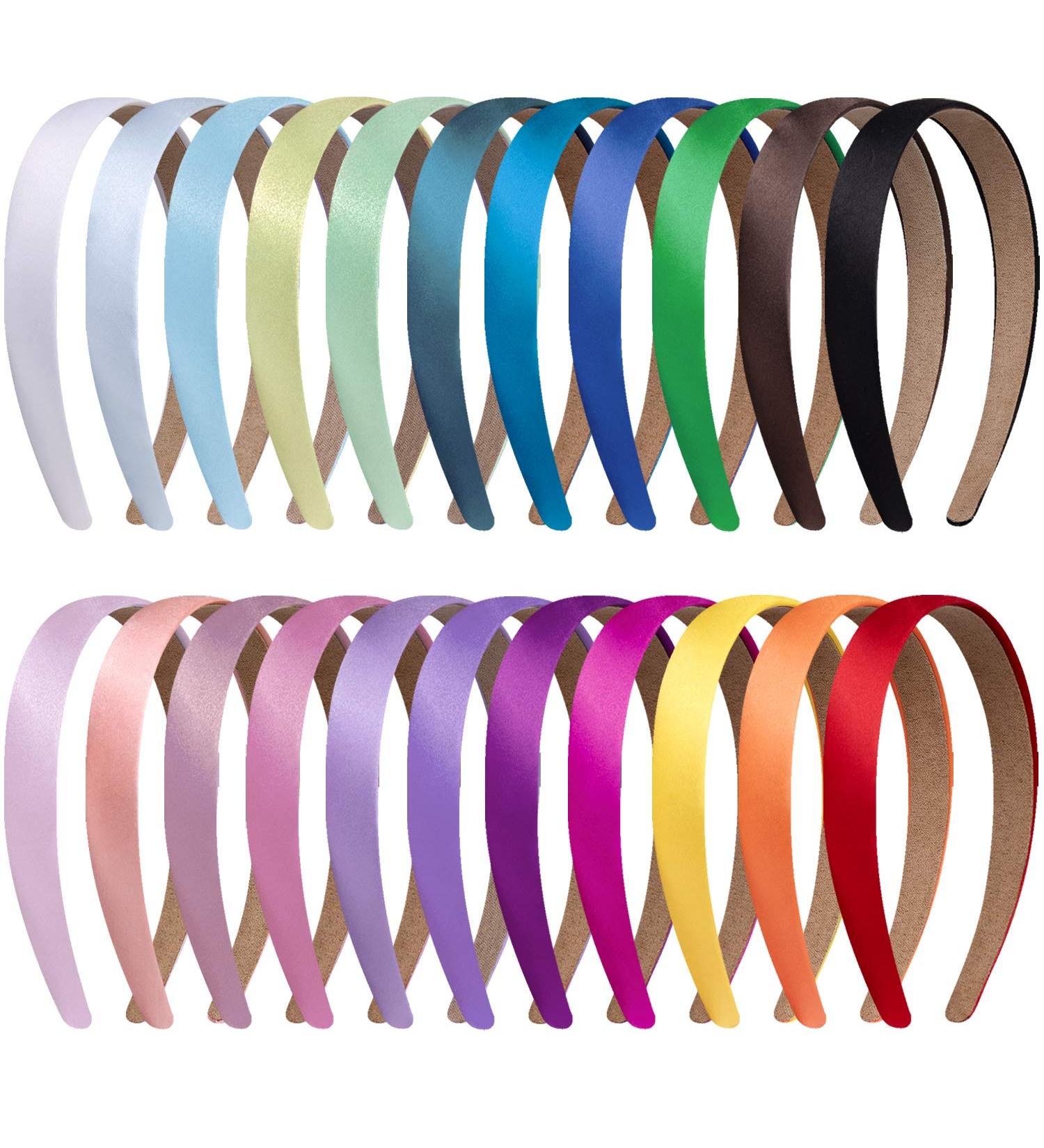 Duufin 22 Satin Headbands Set - Non-Slip Plain Hair Accessories for Women and Girls - DIY Headbands in 22 Multicolored Shades - Buy Online on GoSupps.com