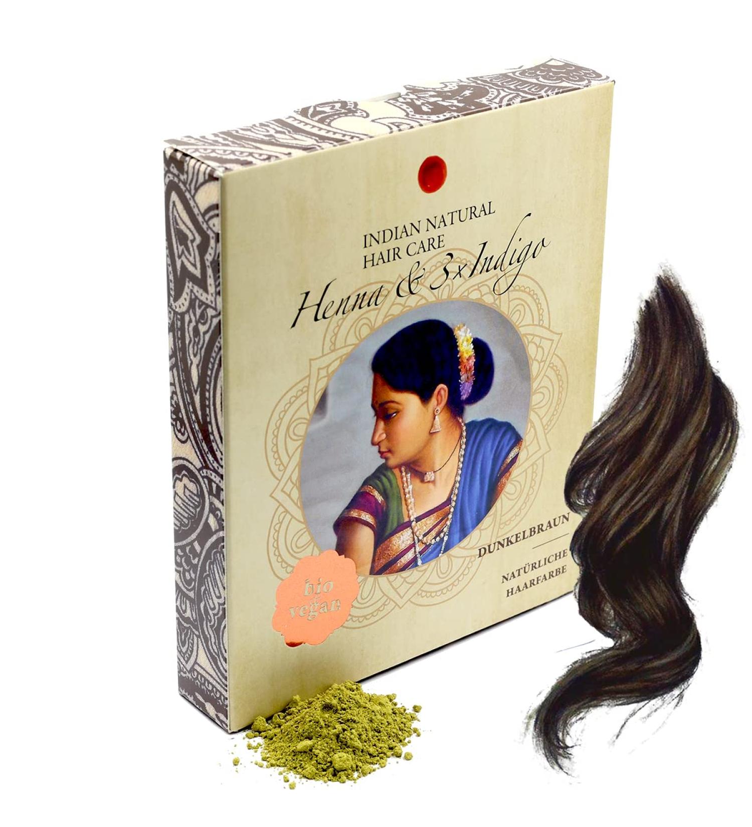 Henna & 3x Indigo Dark Brown - Natural Hair Color Powder 200g for Vibrant Hair Dye - Organic Chemical-Free - Buy Online on GoSupps.com