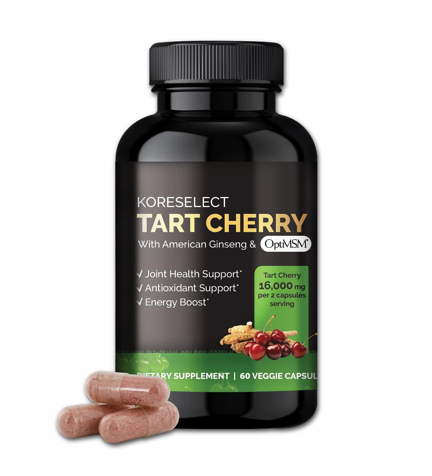 KORESELECT Tart Cherry & MSM Joint Support Supplement with American Ginseng - 60 Vegan Capsules - Buy Online on GoSupps.com