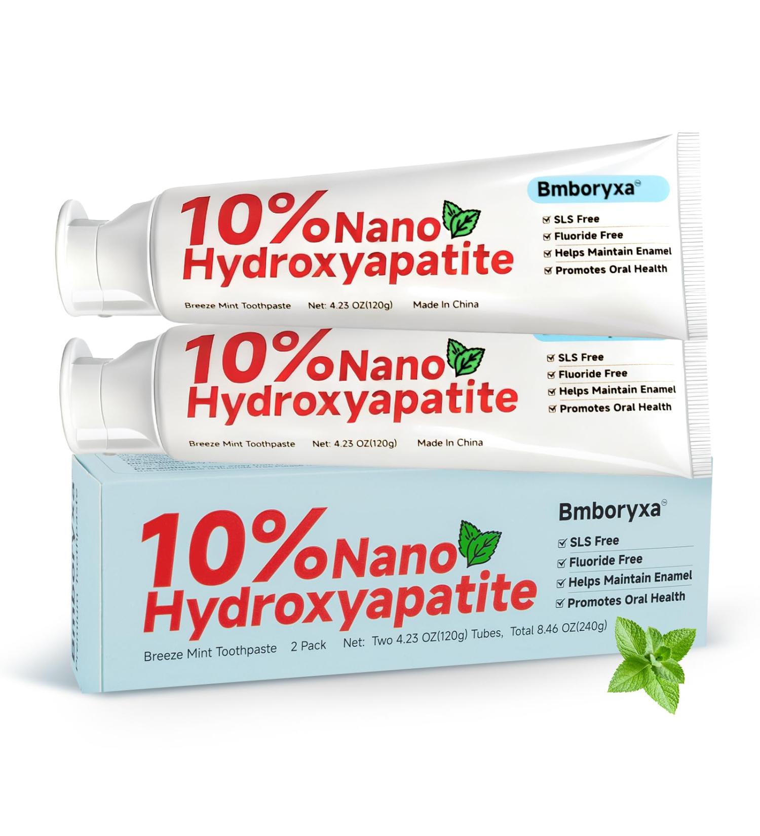 10% Nano Hydroxyapatite Toothpaste, SLS & Fluoride Free Remineralizing Toothpaste for Sensitive Teeth, Whitening, Antiplaque, Fresher Breath, Mineral Toothpast for Adults(4.23oz,Mint) 2pcs Breeze Mint - Buy Online on GoSupps.com