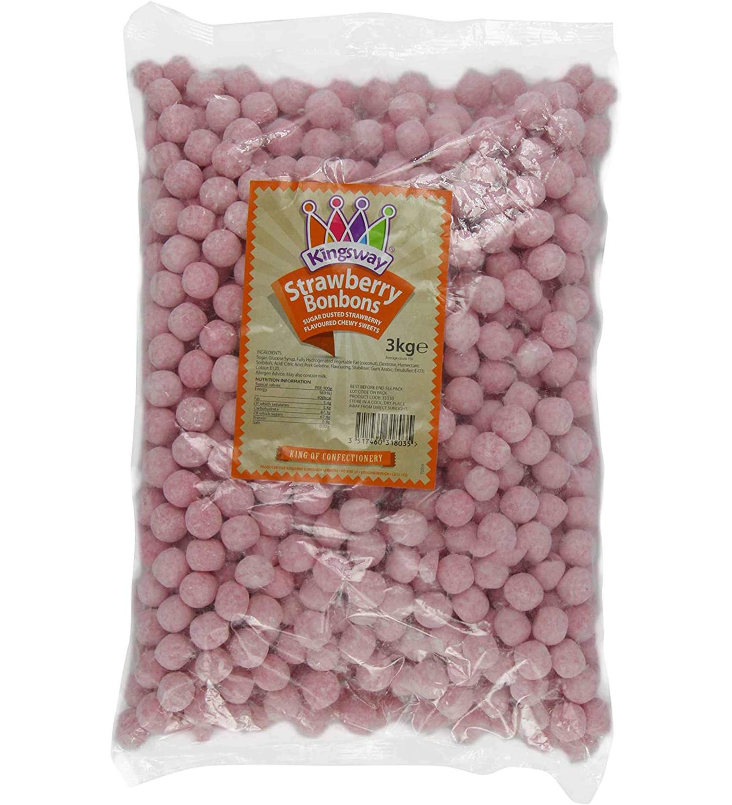 3KG Kingsway Strawberry Flavoured Chewy Bon Bons Cart Retro Classic Sweets - Buy Online on GoSupps.com