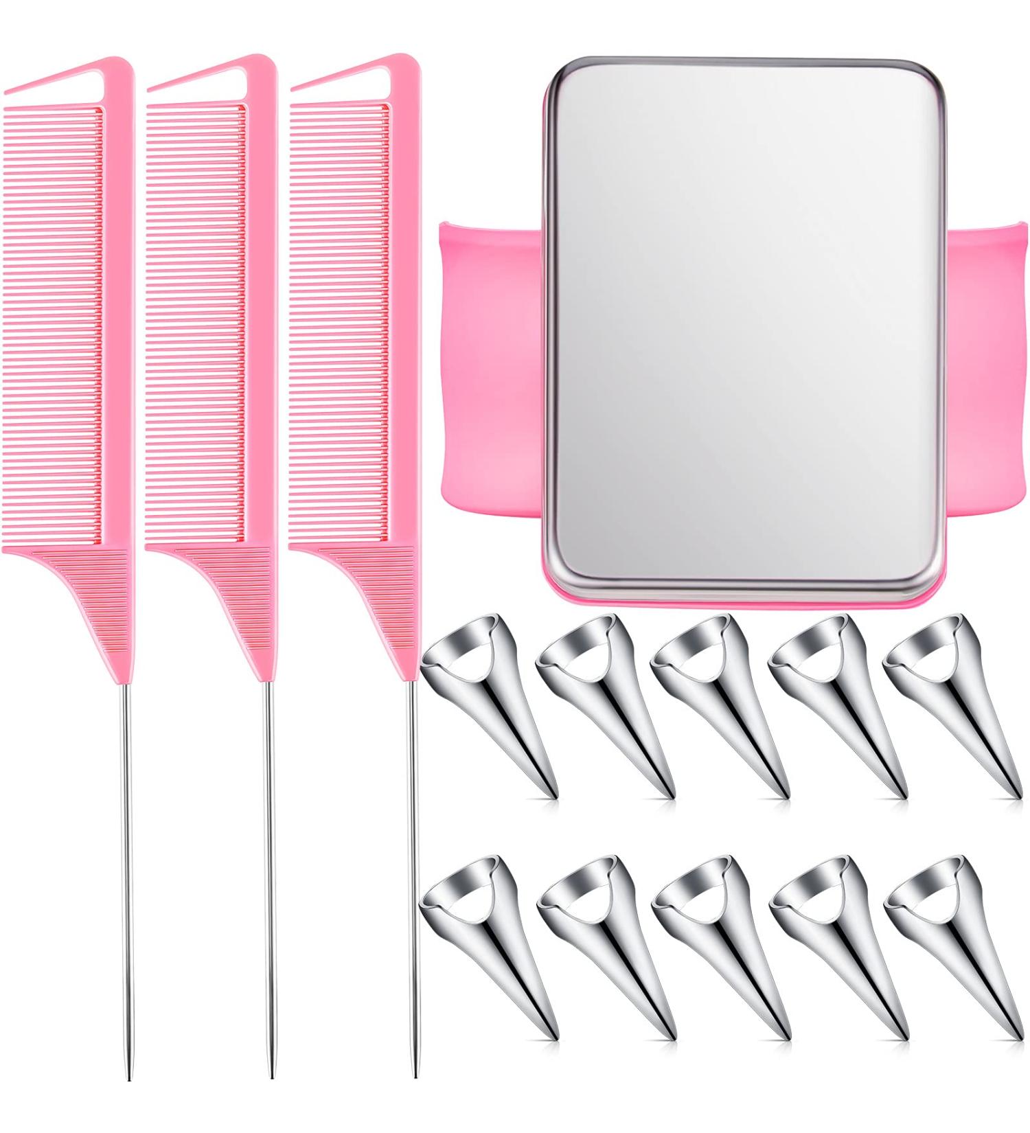 10-Piece Hair Parting Ring Set with Steel Rat Tail Comb - Pink/Silver Magnetic Wrist Pin Hair Parting Tool - Buy Online on GoSupps.com