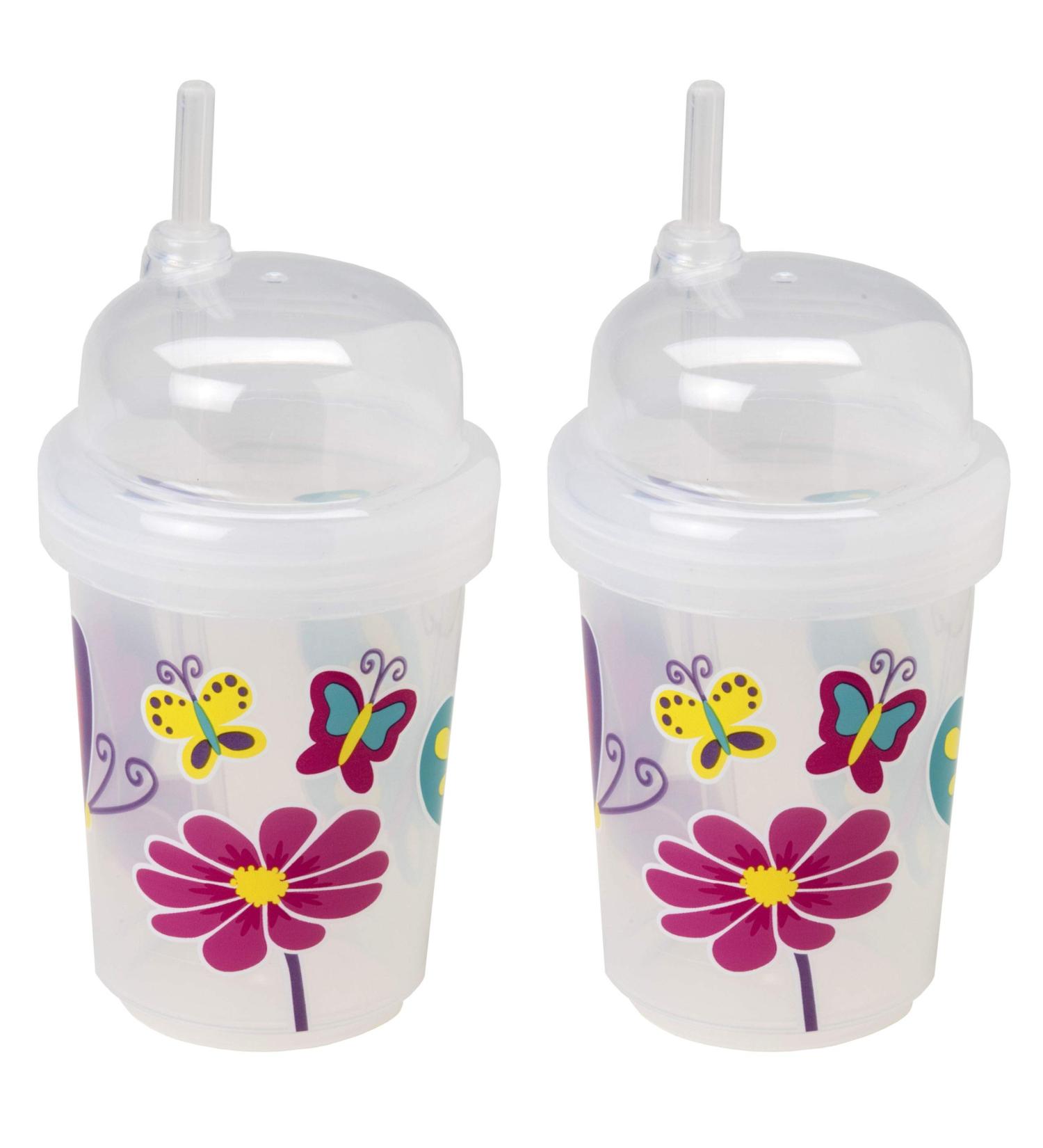 nuspin kids 8 oz Zoomi Straw Sippy Cup Butterflies Style 2 Pack