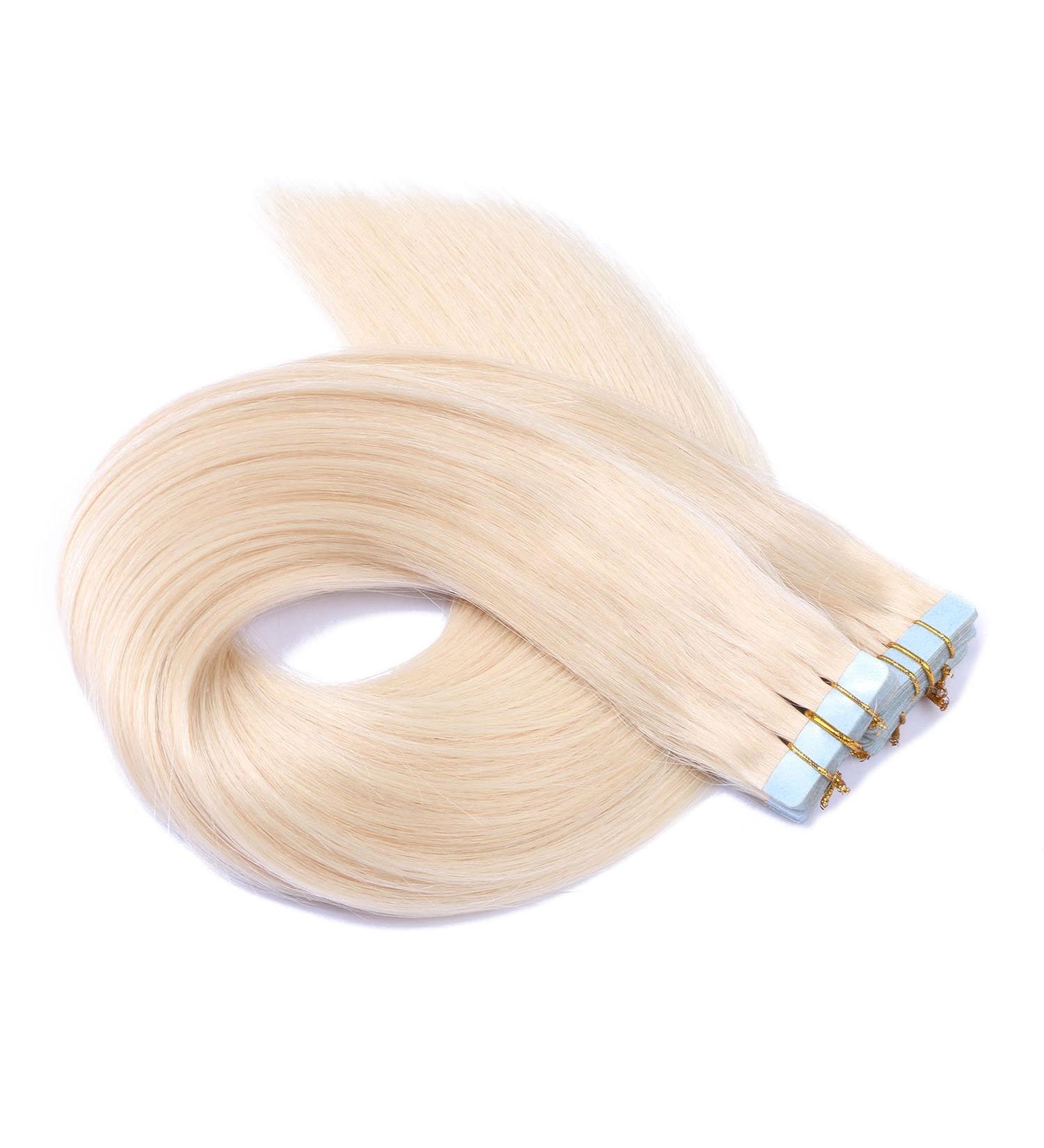 Tape in Hair Extensions - #60 Whiteblond 50cm - 10 Tresses 100% Remy Real Hair Adhesive Tape - Novon Hair Extensions - Buy Online on GoSupps.com