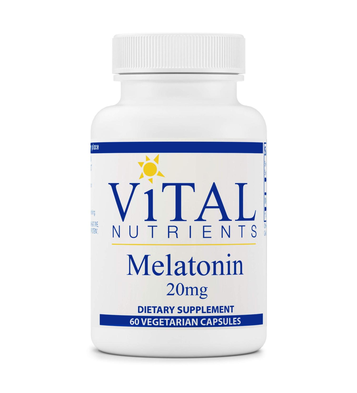 Vital Nutrients Melatonin 20mg - 60 Vegetarian Capsules for Sleep Support - Buy Online on GoSupps.com