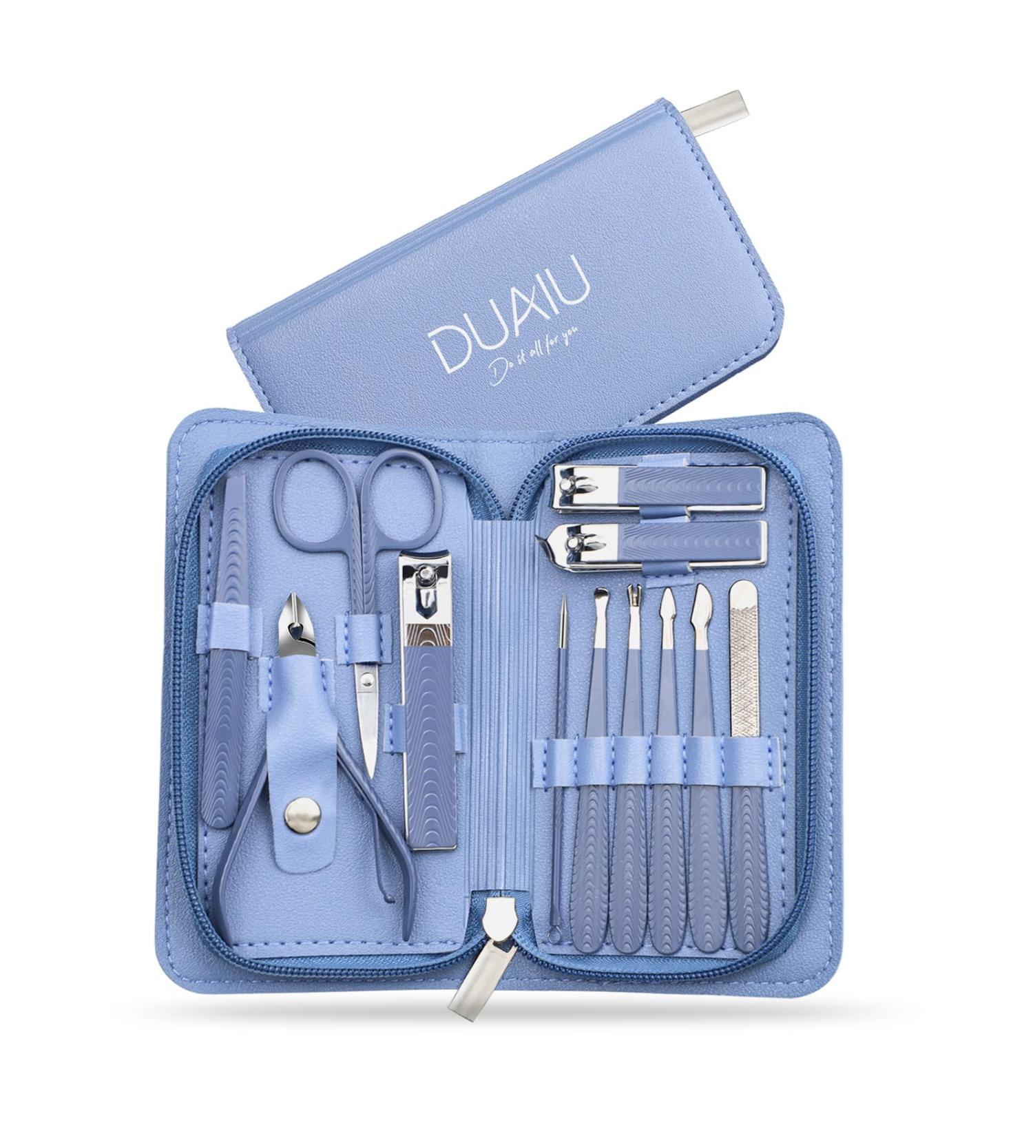 12-Part Stainless Steel Manicure Set for Men & Women - Professional Nail Care & Pedicure Kit - Perfect for Travel - Duaiu Blue - Buy Online on GoSupps.com
