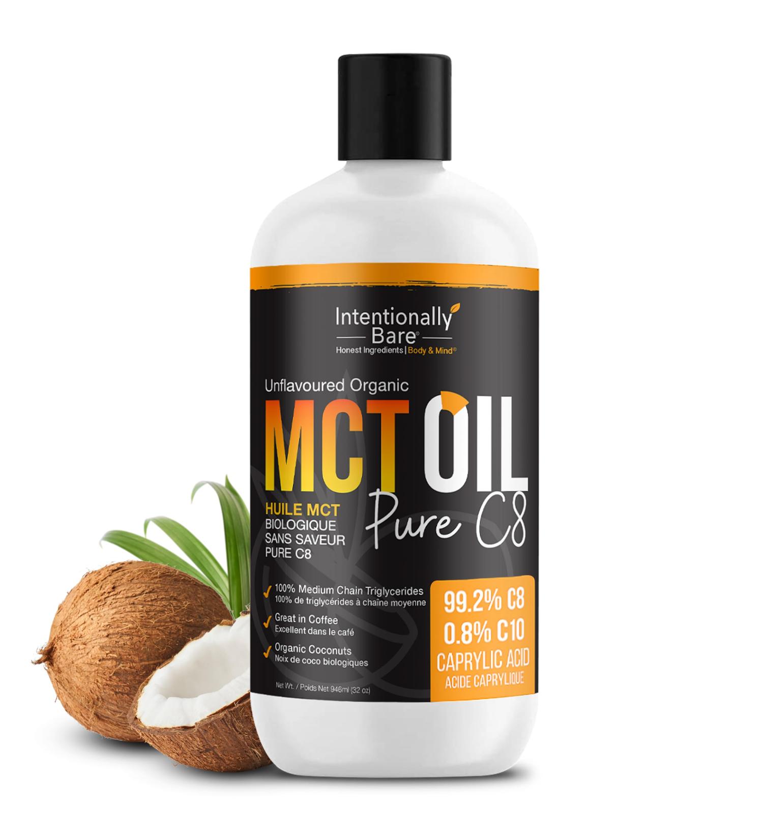 Intentionally Bare Pure C8 Organic MCT Oil - Keto Paleo Vegan - Coffee Shakes Salads 100% MCT Oil Unflavored - 32oz - Buy Online on GoSupps.com