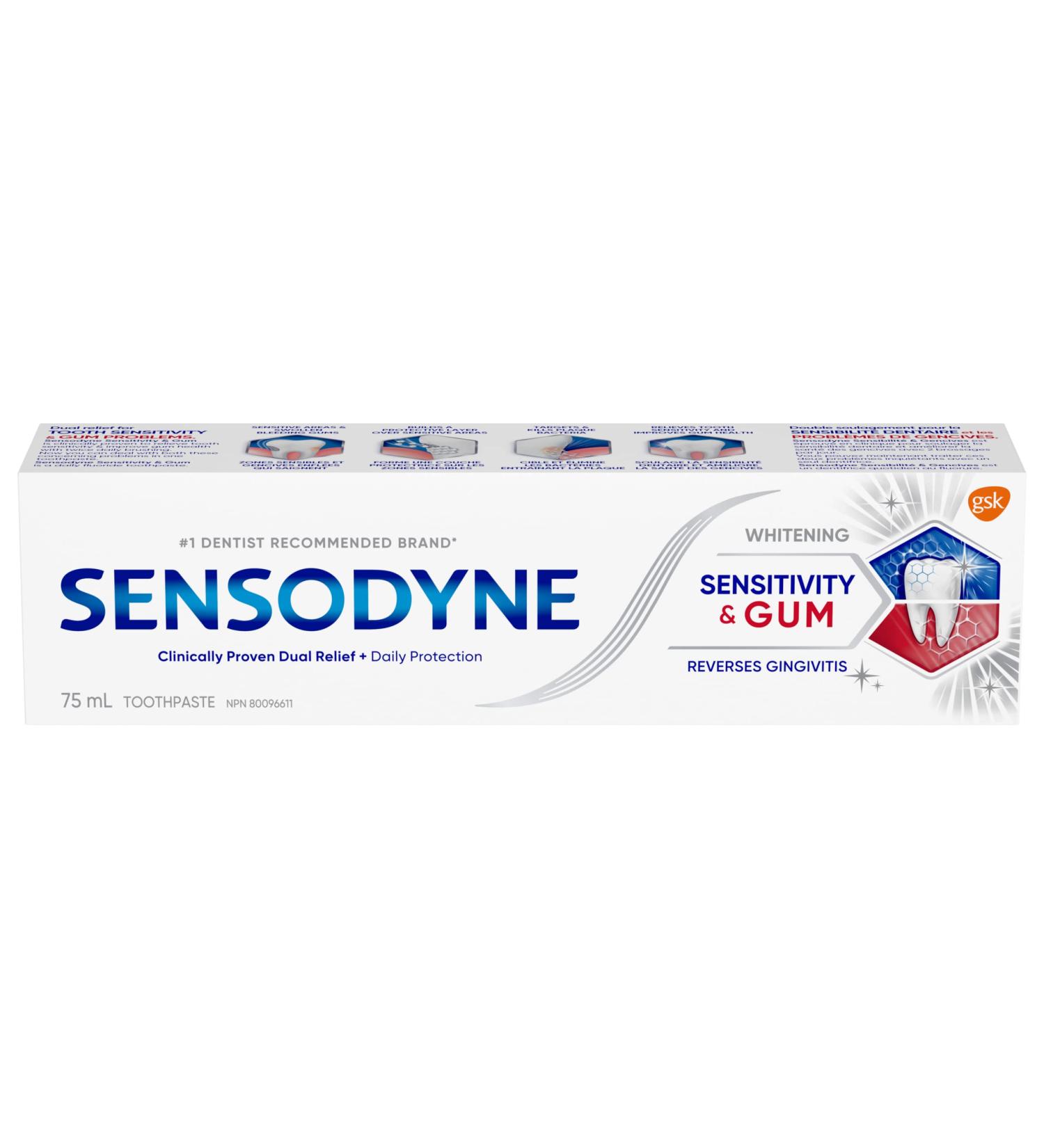 Sensodyne Sensitivity and Gum Whitening Toothpaste Strengthens Protects and Whitens Sensitive Teeth 75 mL (Packaging May Vary) Regular - Buy Online on GoSupps.com
