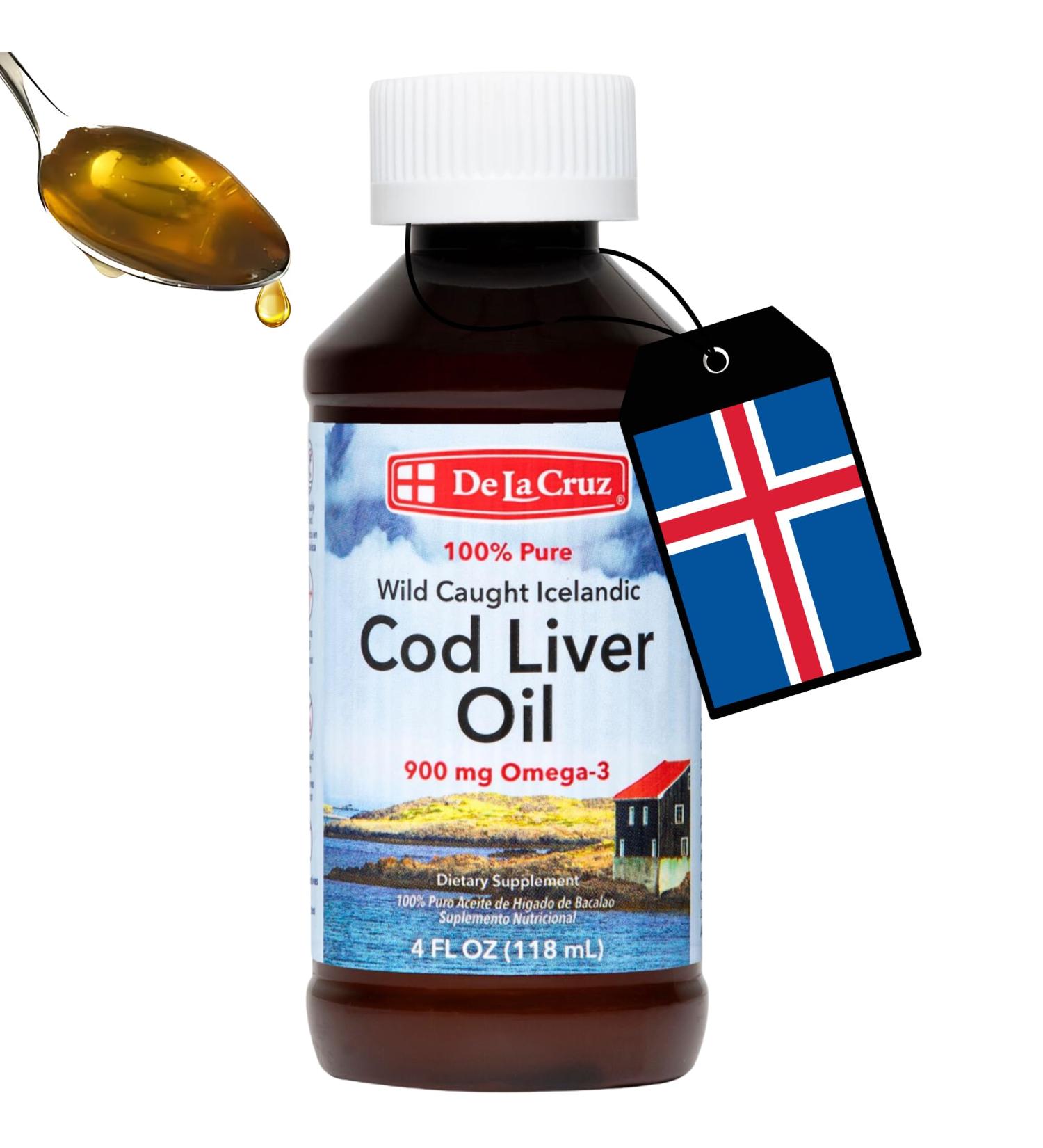 De La Cruz Cod Liver Oil Liquid - Pure Wild-Caught Icelandic Fish Oil 4 FL OZ (118 mL) 4 Fl Oz (Pack of 1) - Buy Online on GoSupps.com