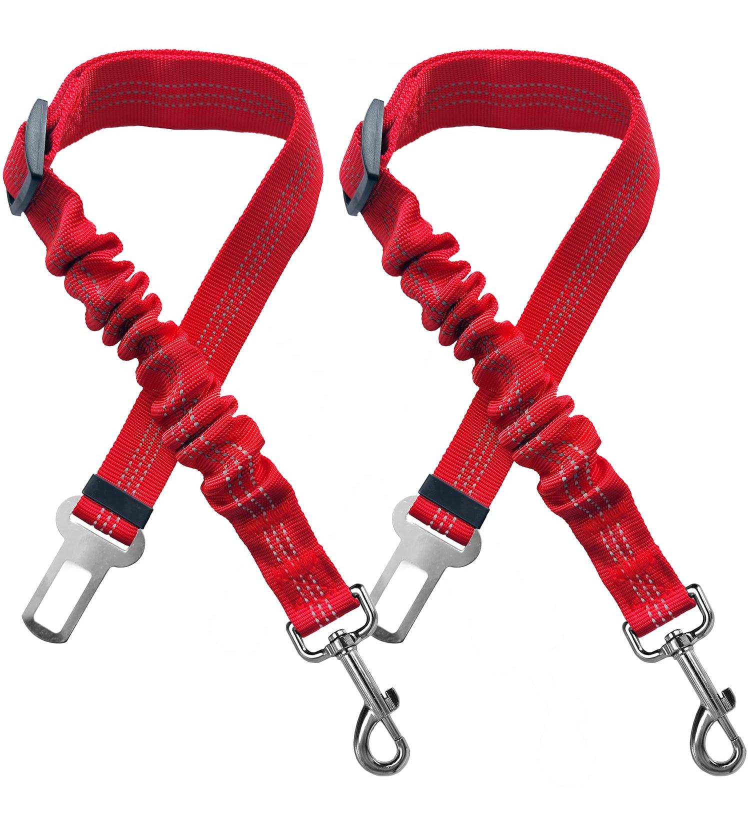 Xundefeng 2-Piece Dog Car Safety Belt & Leash Set - Adjustable Pet Seat Belt & Leash for Dogs and Cats - Flexible Bungee Clip - Red - Buy Online on GoSupps.com