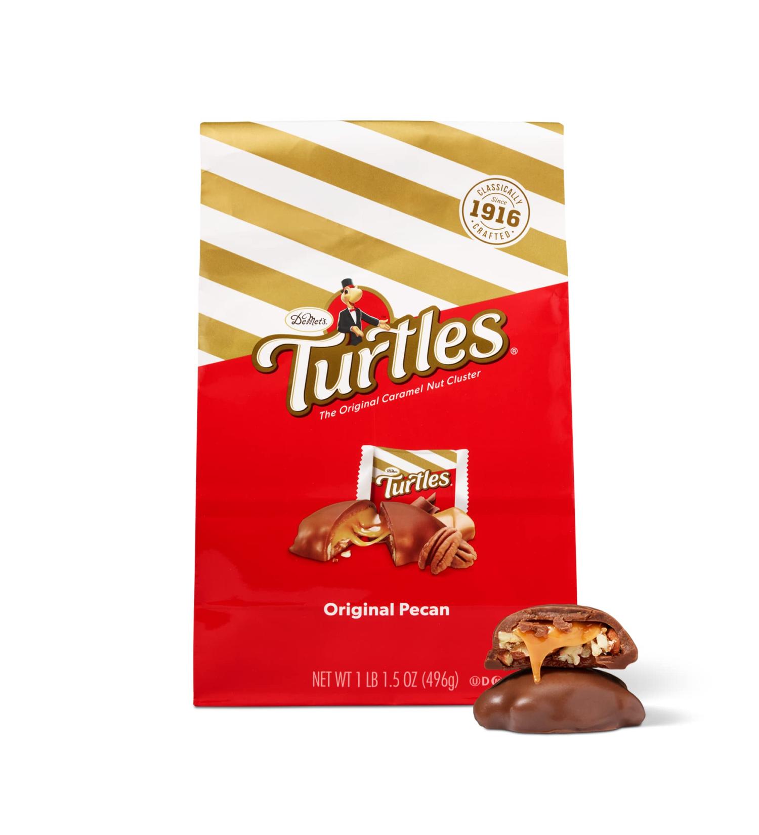 DeMet's Turtles Milk Chocolate Caramel Nut Cluster | Original Pecan | 17.5 oz Bag | Gooey Nutty Chocolate Cluster Shape - Buy Online on GoSupps.com