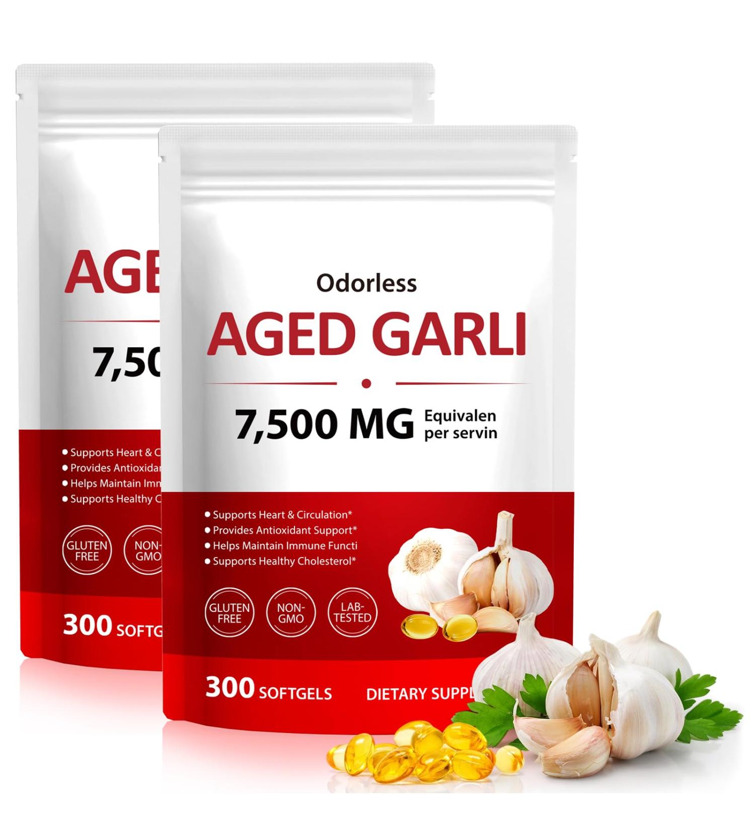 NIFEISHI Aged Garlic Extract (600 Count) 7500mg Odorless Organic Garlic Softgels for Overall Wellness Non-GMO Vegetarian Supplement 2-Year Matured - Buy Online on GoSupps.com
