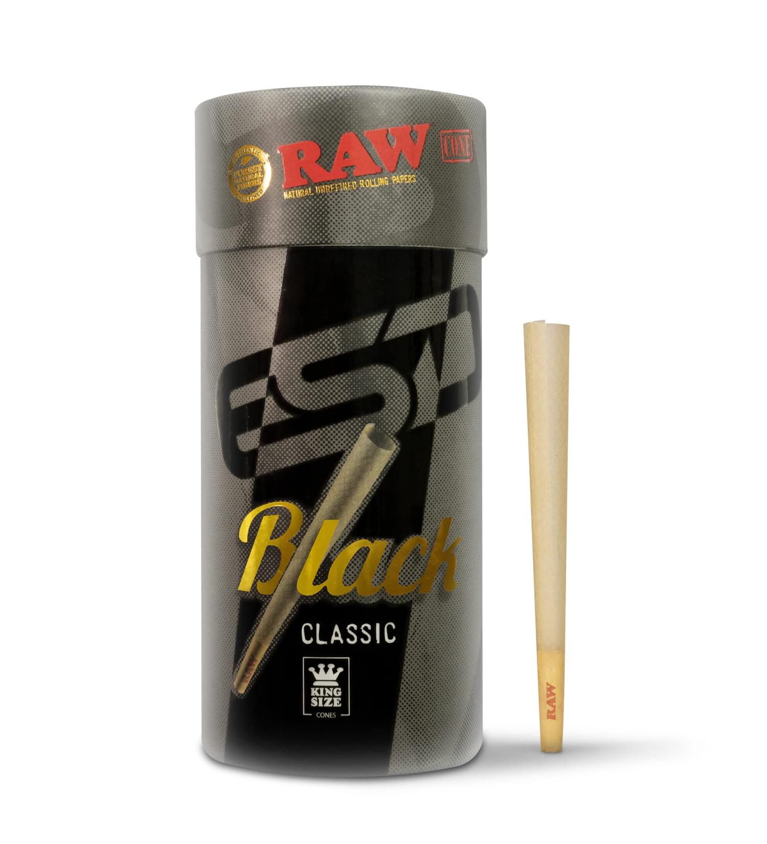 RAW Black Cones King Size 100 Pack - Natural Pre Rolled Rolling Papers with Tips & Packing Tubes | Slow Burning & Extra Fine for Thin, Translucent Paper | 100 Count - Buy Online on GoSupps.com