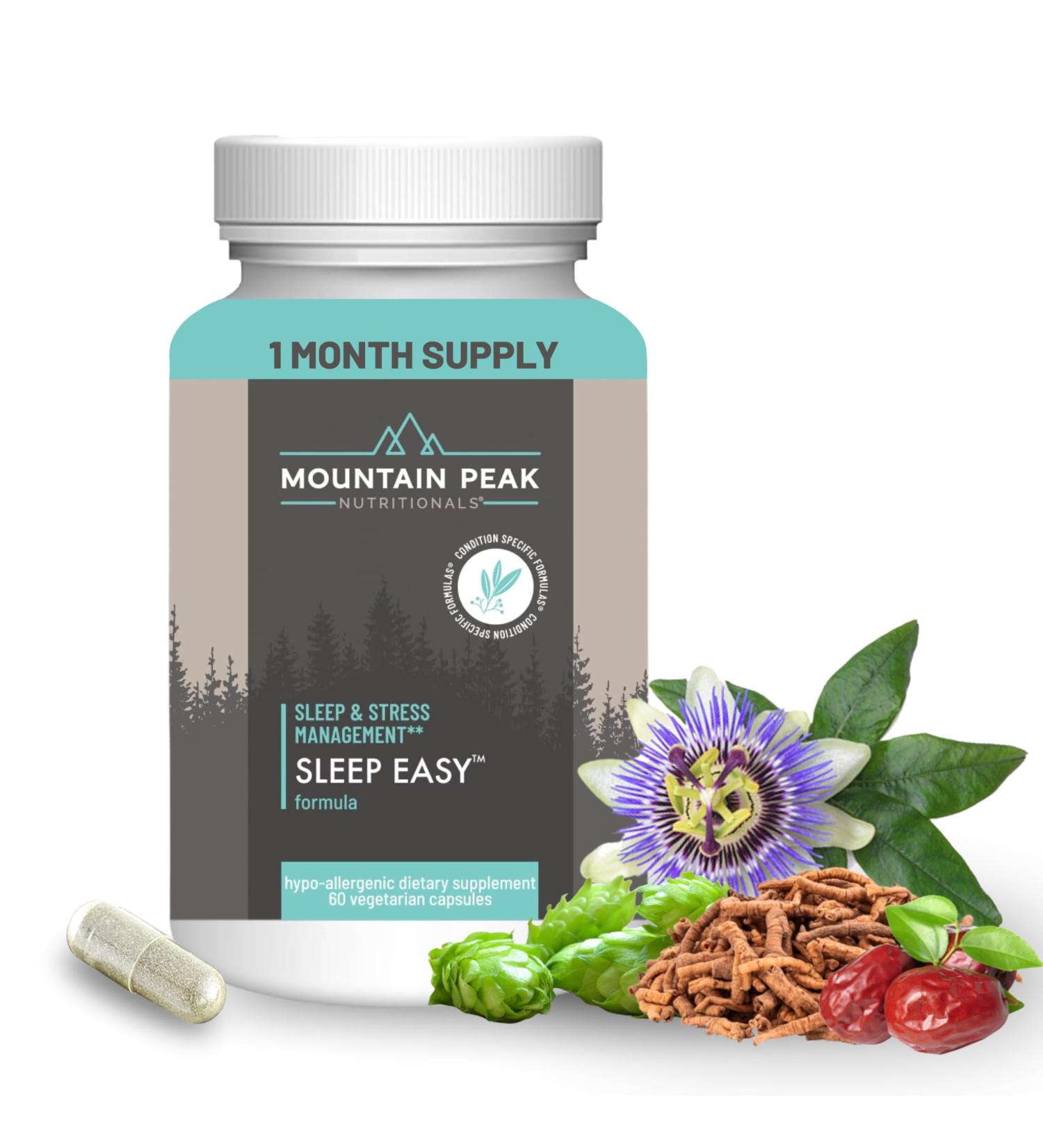 Mountain Peak Nutritionals Sleep Easy - Sleep Support Supplement Promoting A Relaxed & Calm Mood - 5-HTP Amino Acids Melatonin & Magnesium - Hypoallergenic Dietary Supplement (60 Capsules) - Buy Online on GoSupps.com