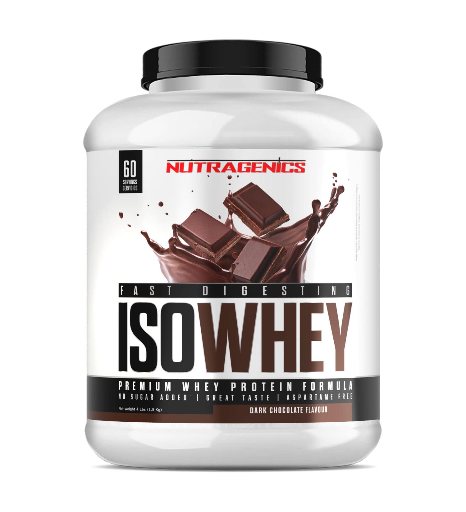 Nutragenics ISOWHEY Protein – 1.8 kg – Bodybuilding Protein – Protein Whey Isolate – Protein Powder – Whey Protein – Whey Protein Isolate – Whey Protein (1.8 kg, Dark Chocolate)