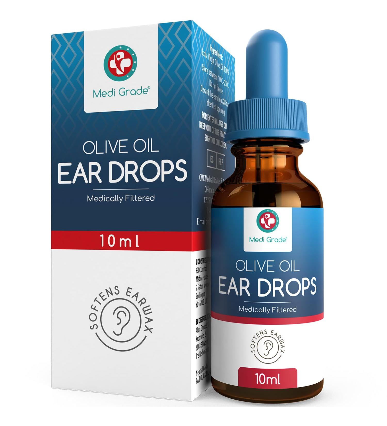 Medi Grade Olive Oil Ear Drops 10ml - Natural Wax Removal for Blocked Ears - Softens & Removes Hardened Buildup - With Pipette Dropper - Buy Online on GoSupps.com